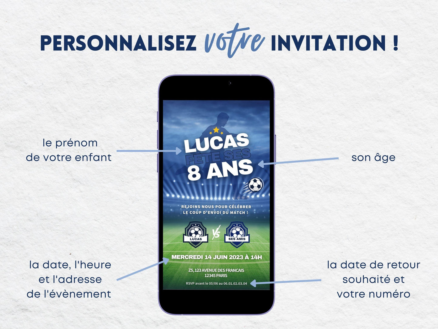 Invitation mobile personnalisée FOOTBALL - Papettelie