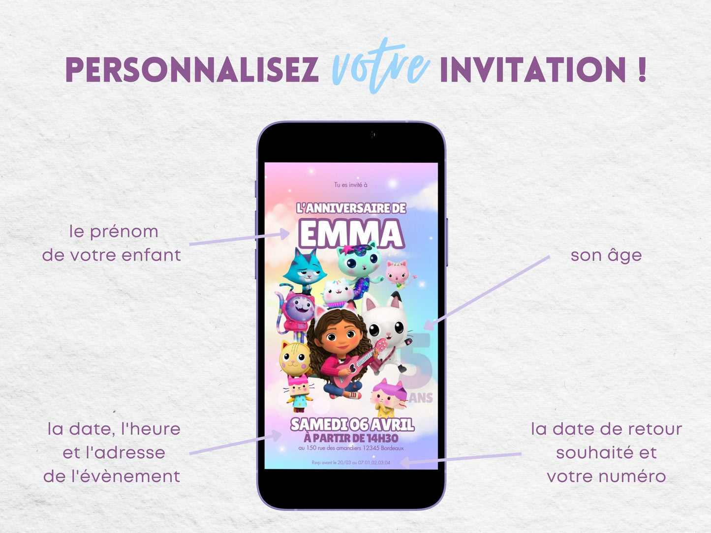 Invitation mobile personnalisée GABBY ET LA MAISON MAGIQUE - Papettelie