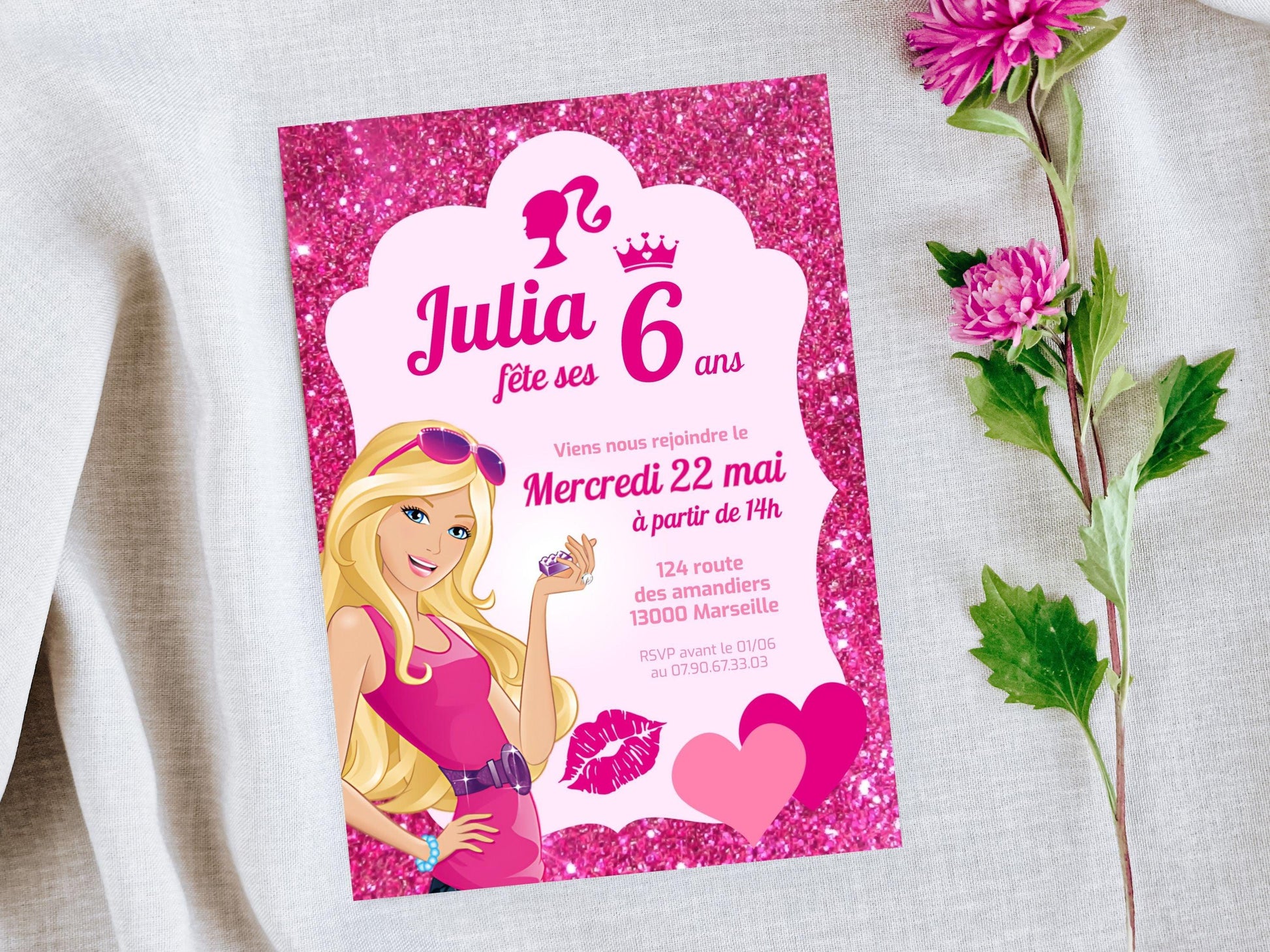 Invitations personnalisées BARBIE - Papettelie