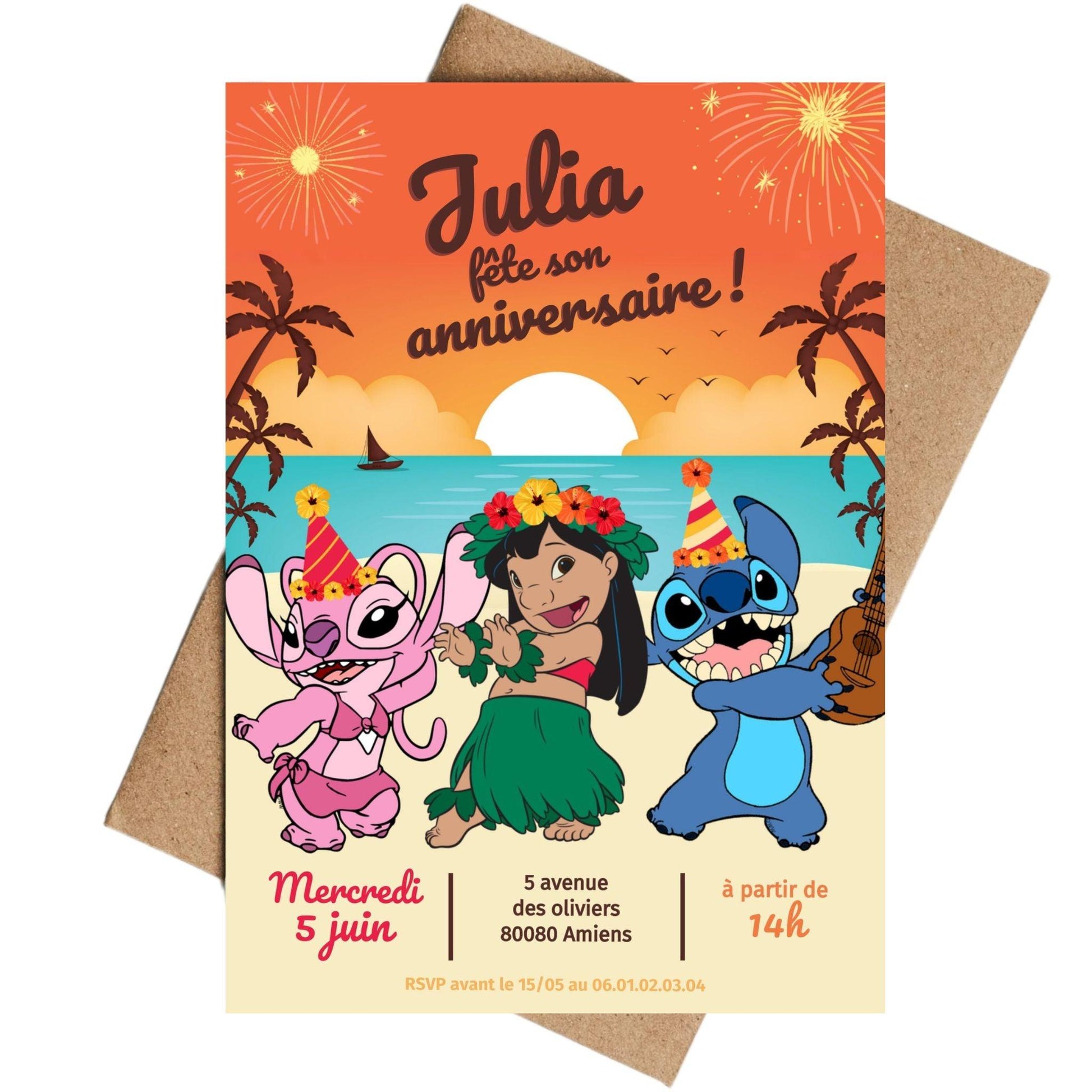 Invitations personnalisées LILO, STITCH et ANGEL - Papettelie