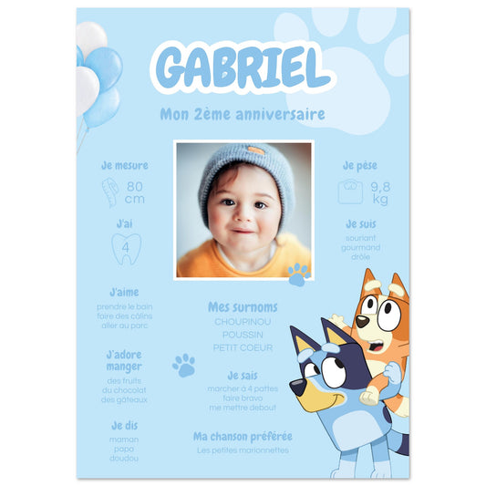Affiche anniversaire personnalisée BLUEY ballon