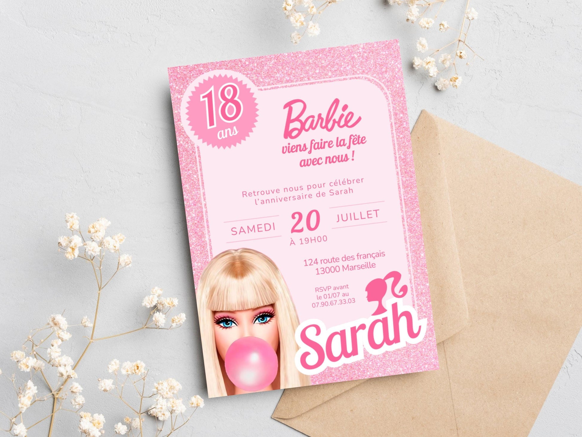 Invitations personnalisées BARBIE - Papettelie