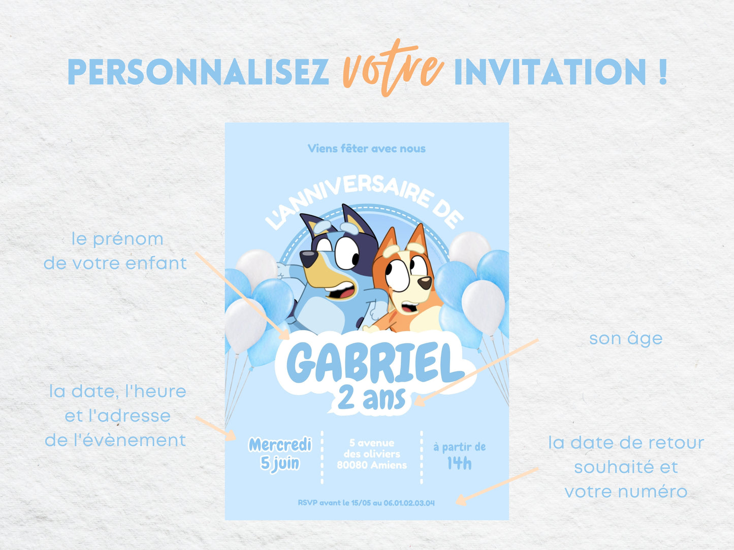 Invitations personnalisées BLUEY