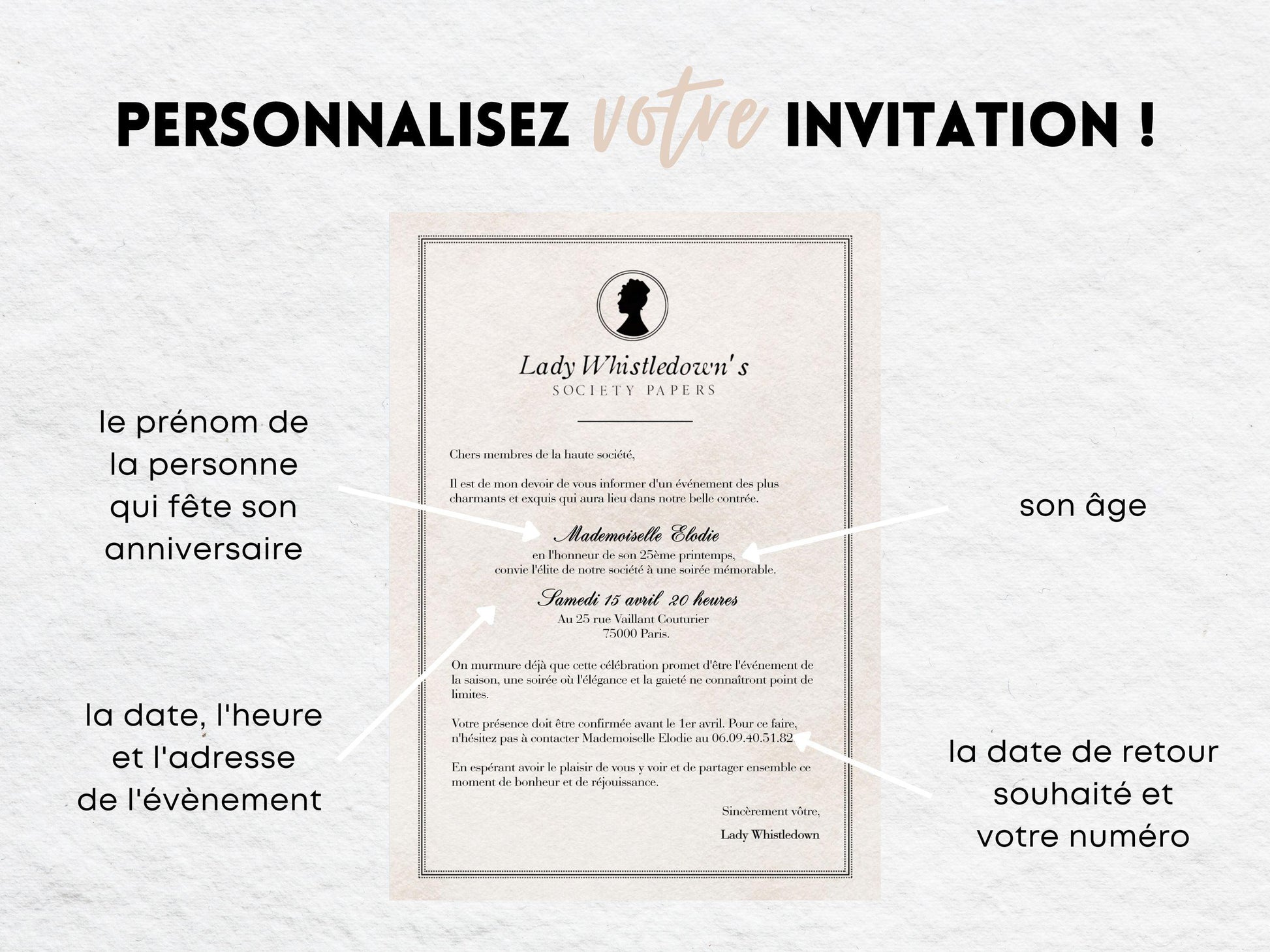 Invitations personnalisées BRIDGERTON - Papettelie