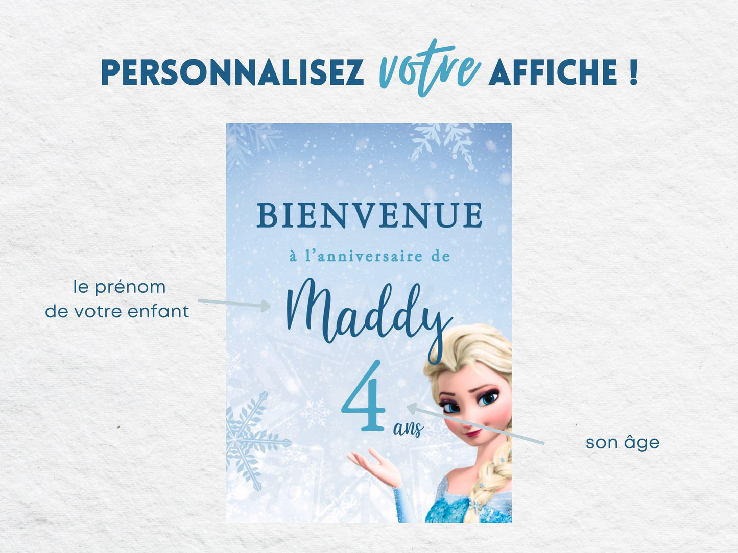 Affiche bienvenue personnalisée LA REINE DES NEIGES - Papettelie