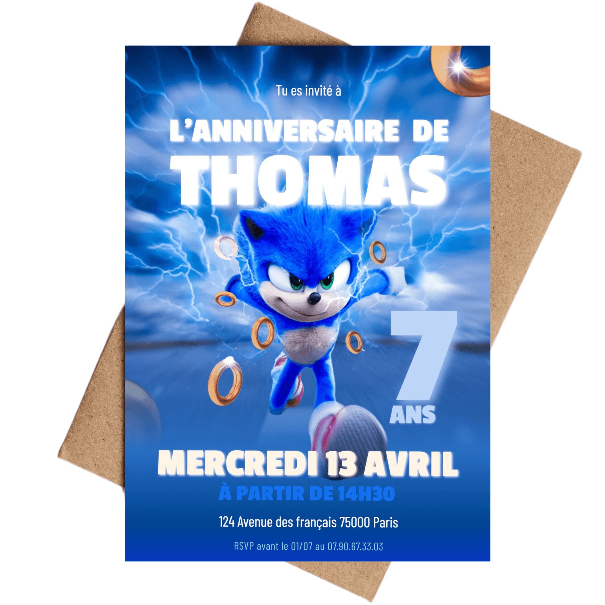 Invitations personnalisées SONIC - Papettelie