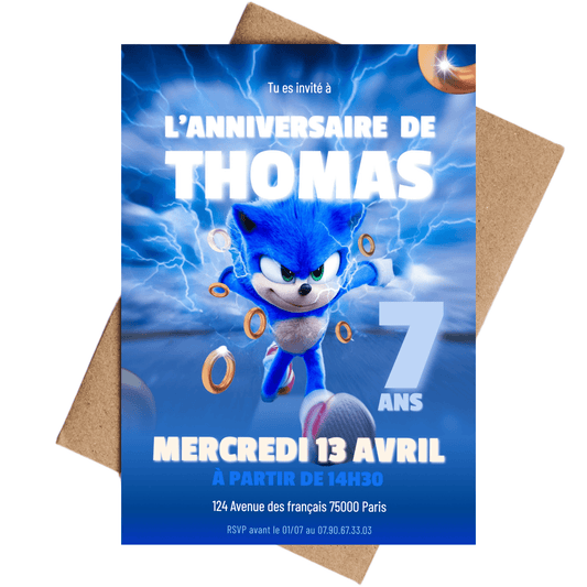 Invitations personnalisées SONIC - Papettelie