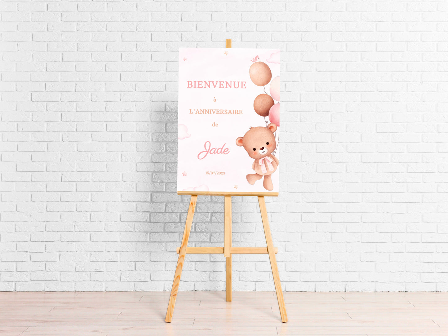 Affiche bienvenue personnalisée OURSON ROSE