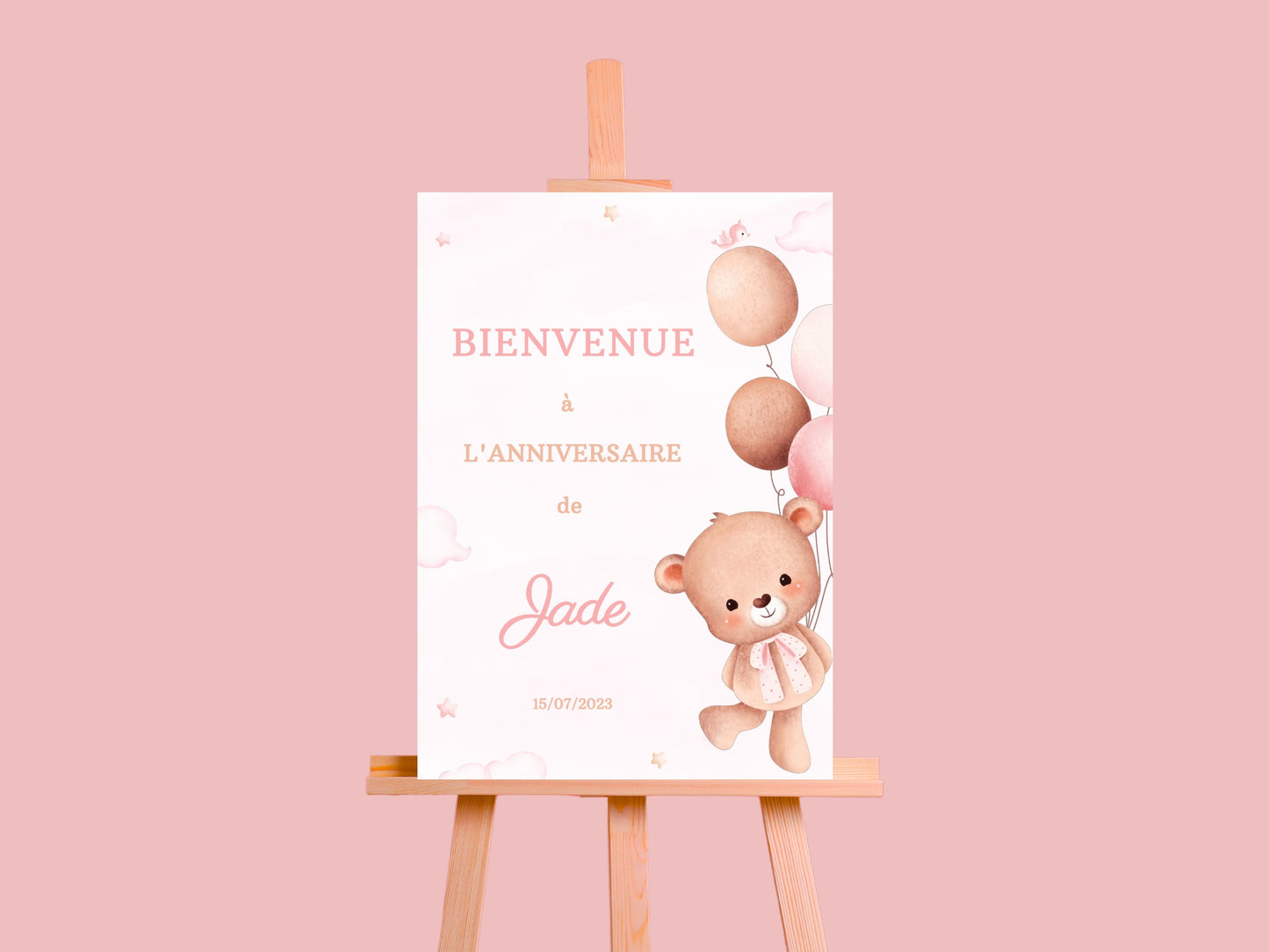 Affiche bienvenue personnalisée OURSON ROSE