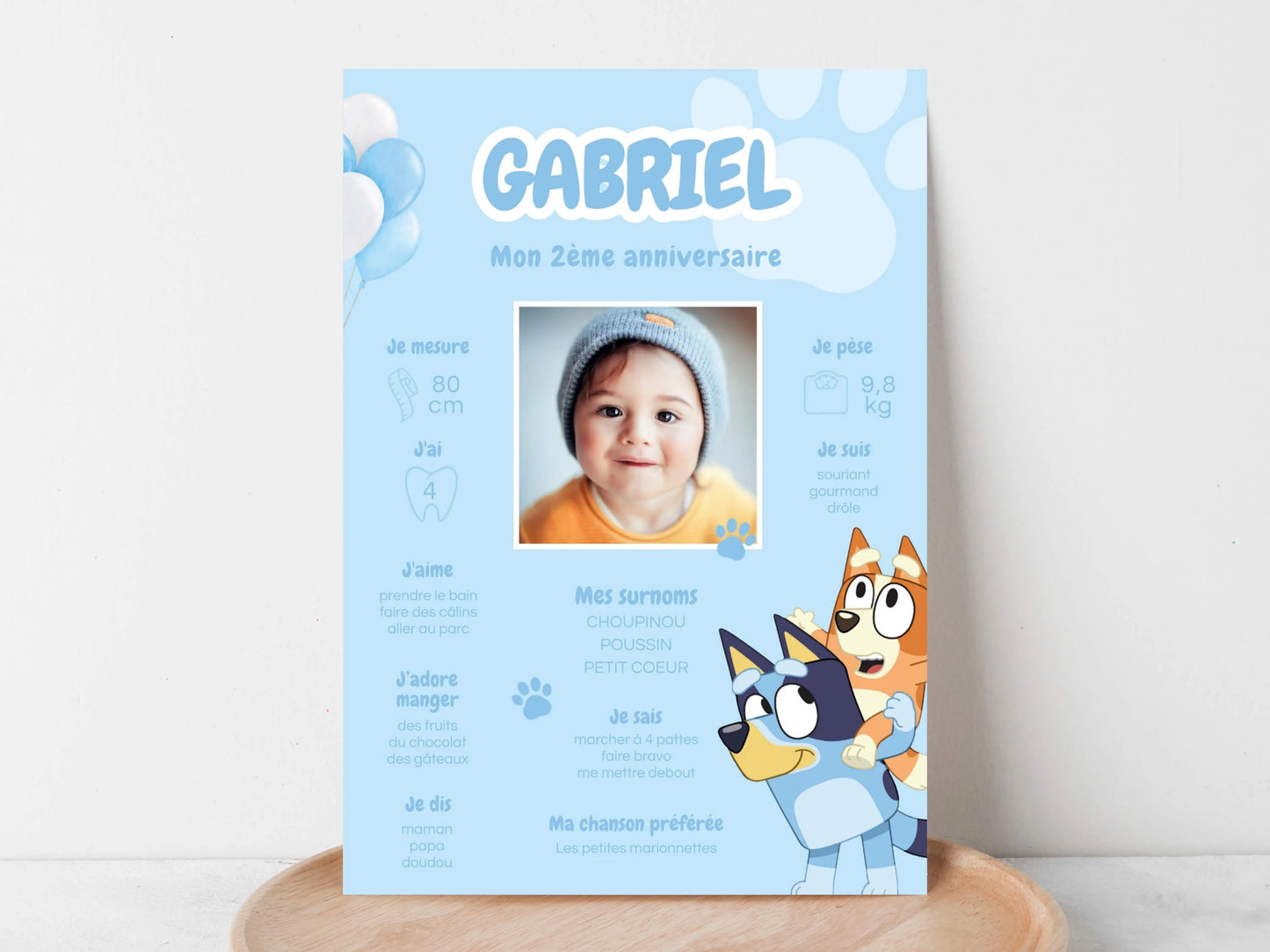 Affiche anniversaire personnalisée BLUEY ballon
