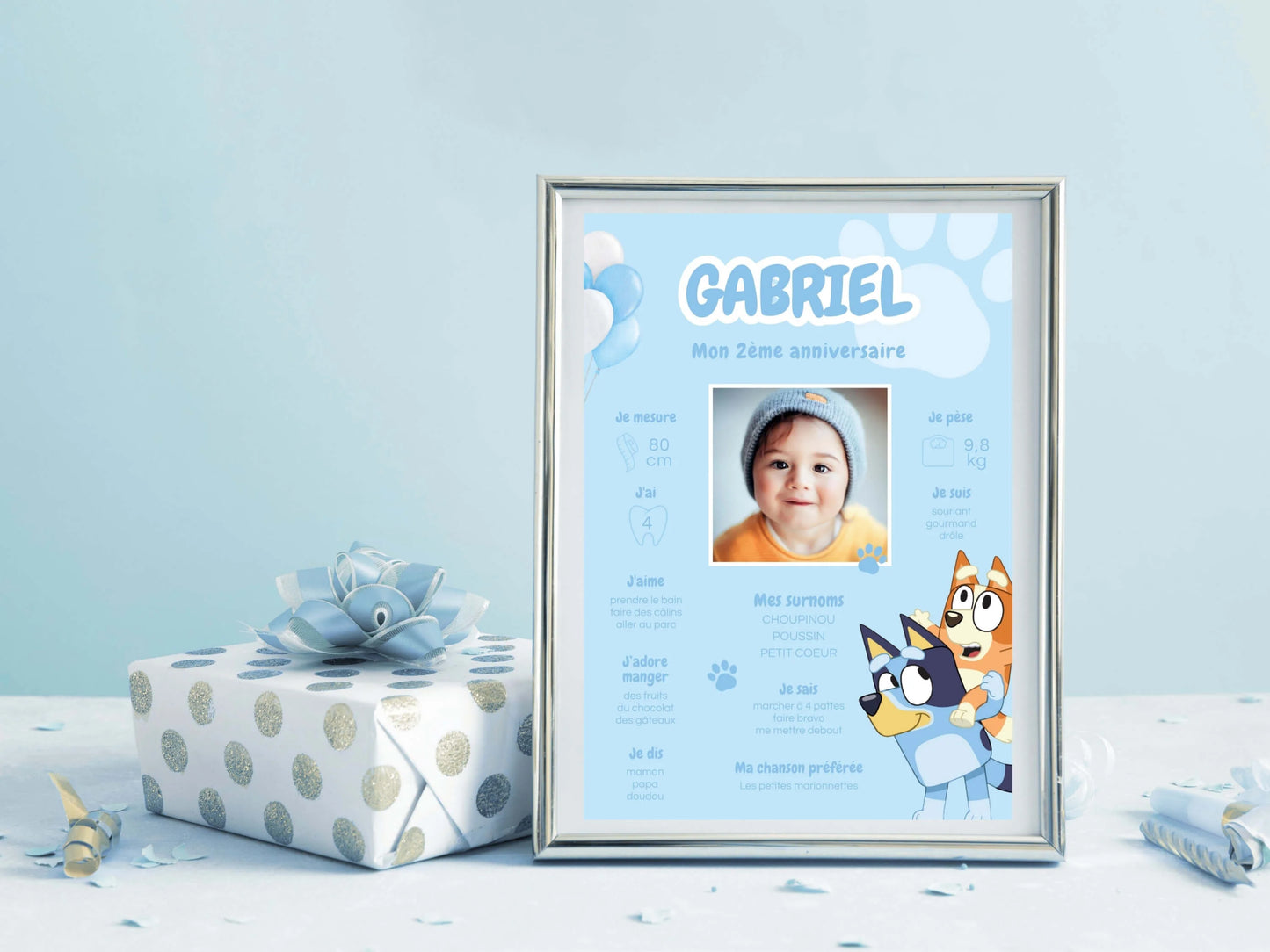 Affiche anniversaire personnalisée BLUEY ballon