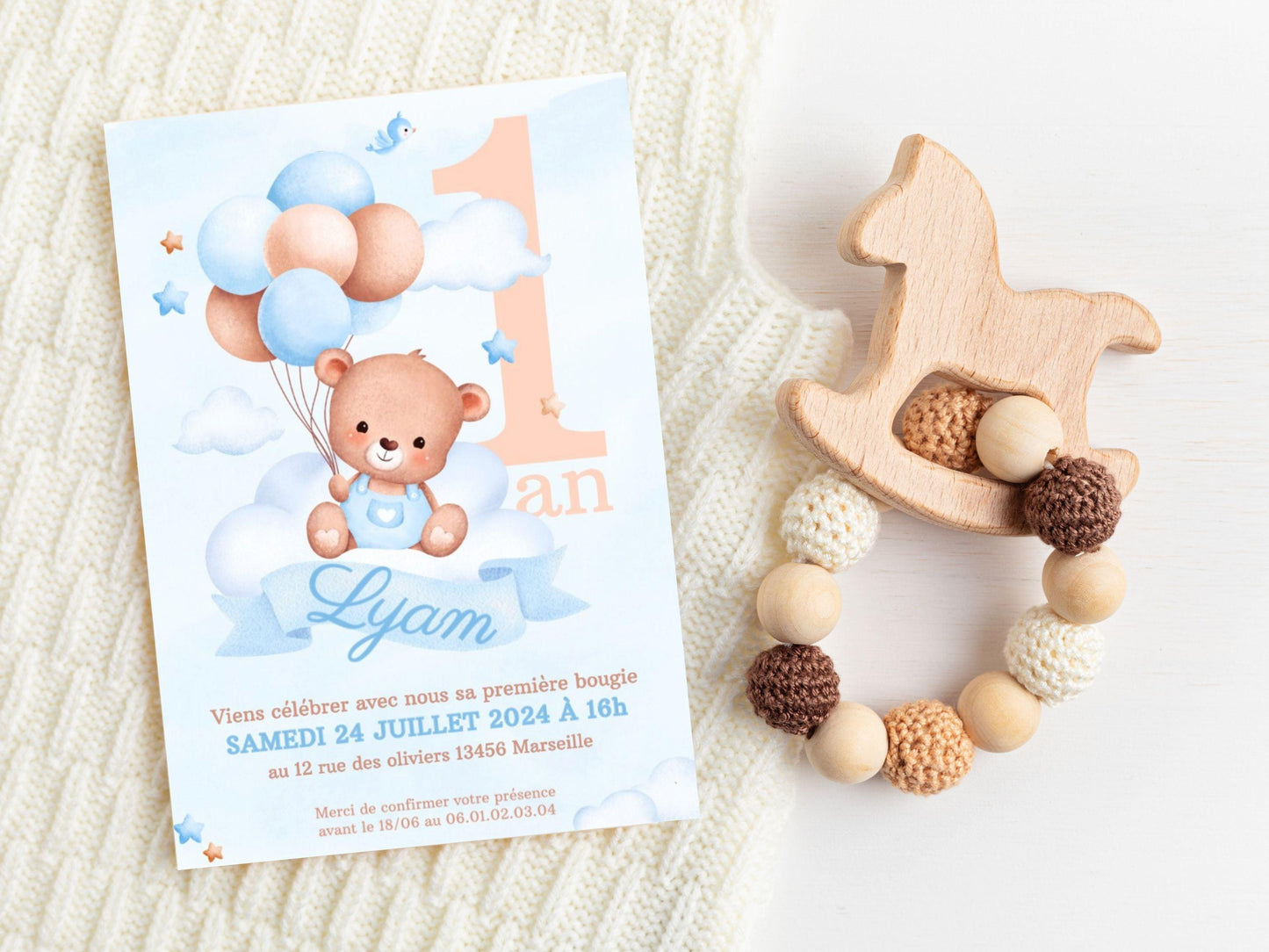 Invitations personnalisées OURSON BLEU - Papettelie