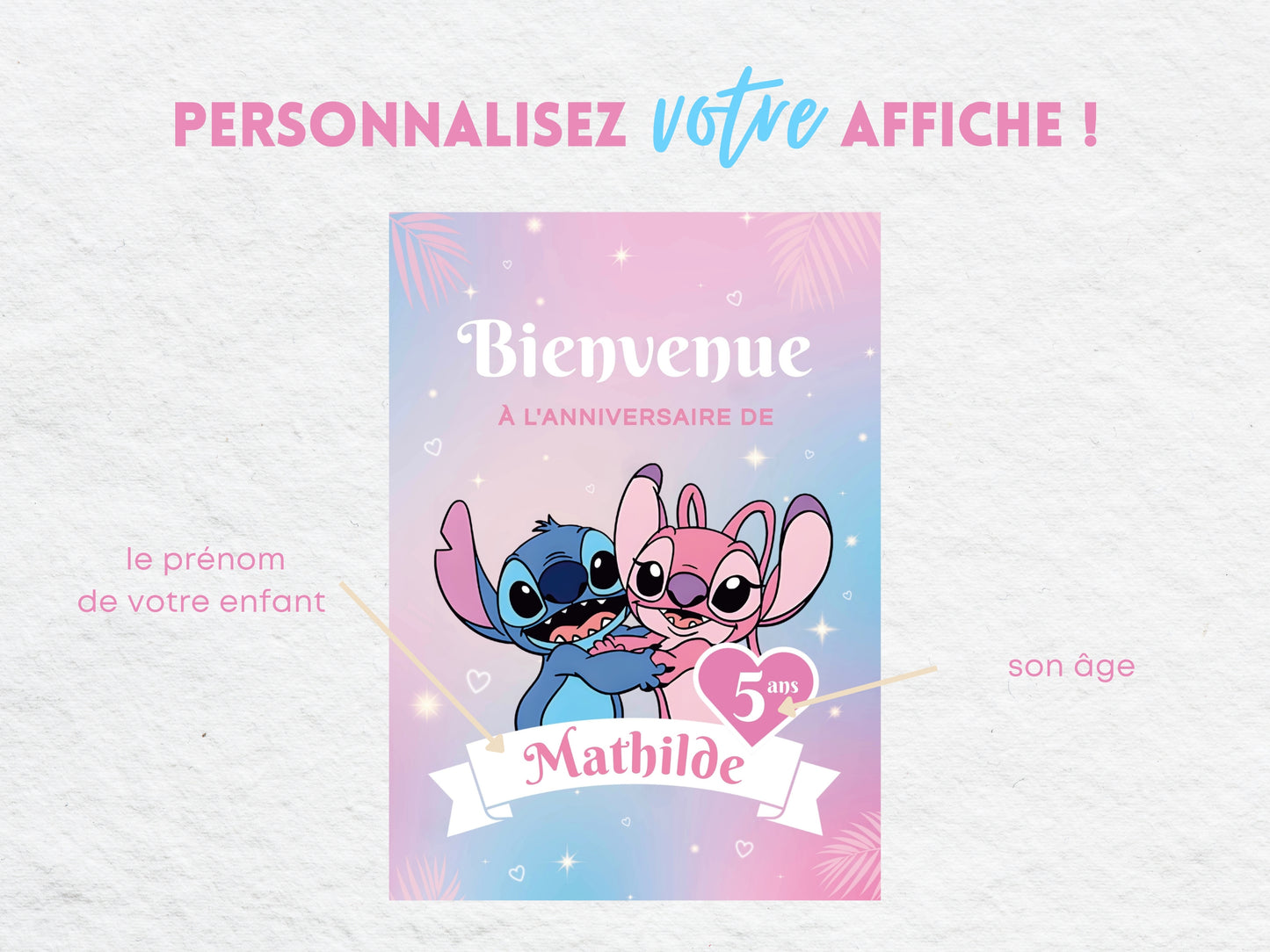 Affiche bienvenue personnalisée STITCH & ANGEL