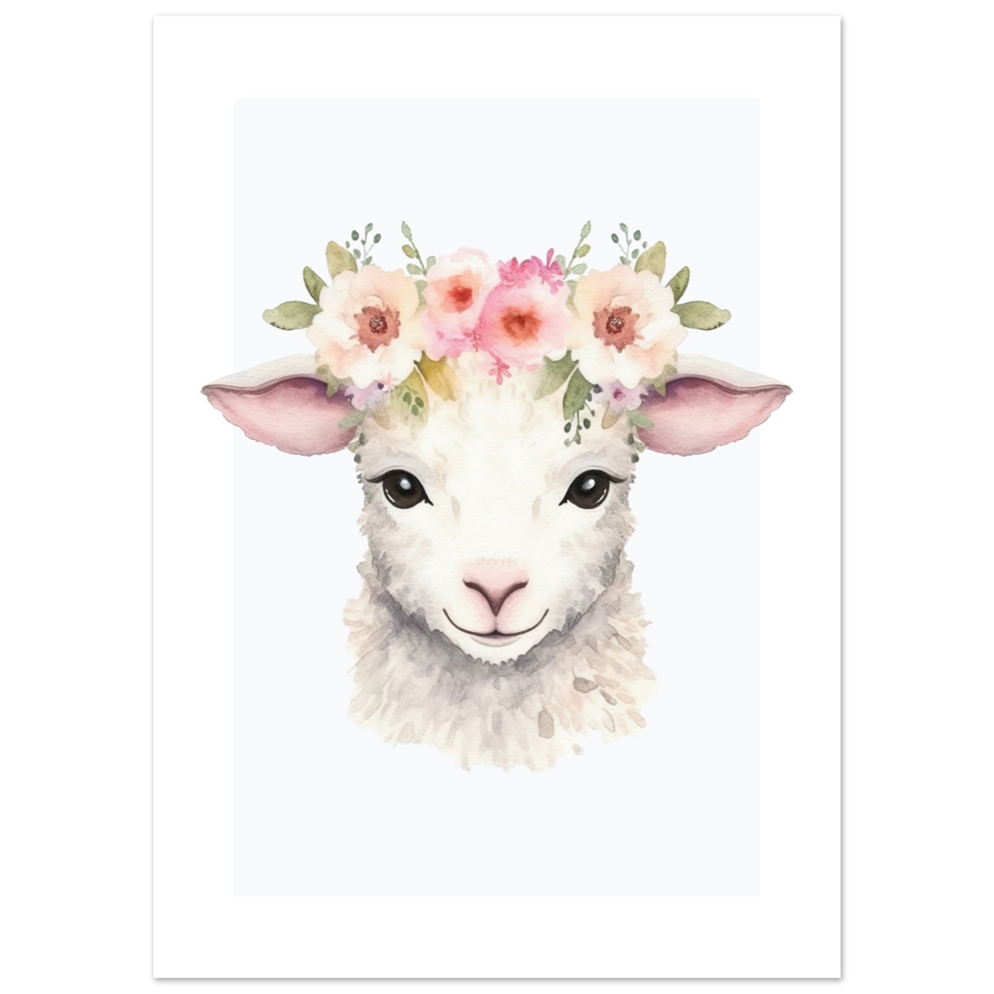 Affiche AGNEAU avec couronne de fleurs décoration chambre enfant bébé