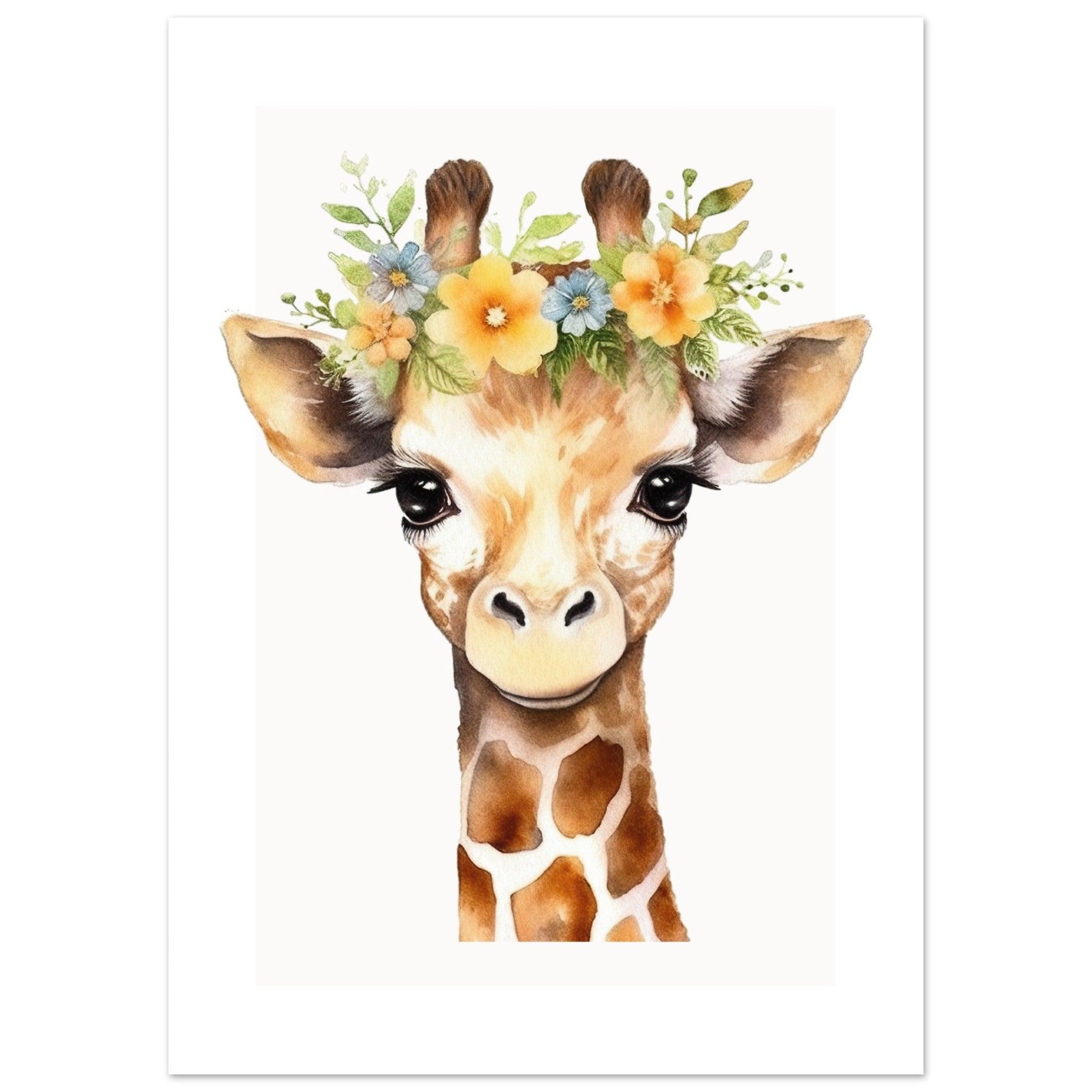 Affiche GIRAFE avec couronne de fleurs décoration chambre enfant bébé