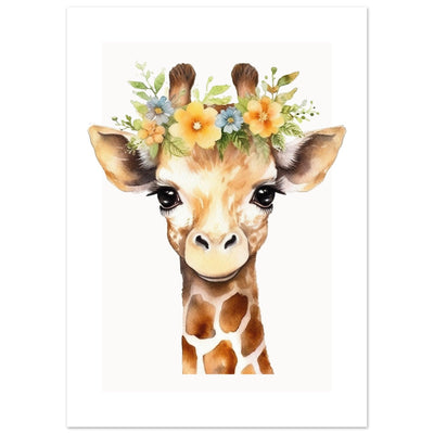 Affiche GIRAFE avec couronne de fleurs décoration chambre enfant bébé