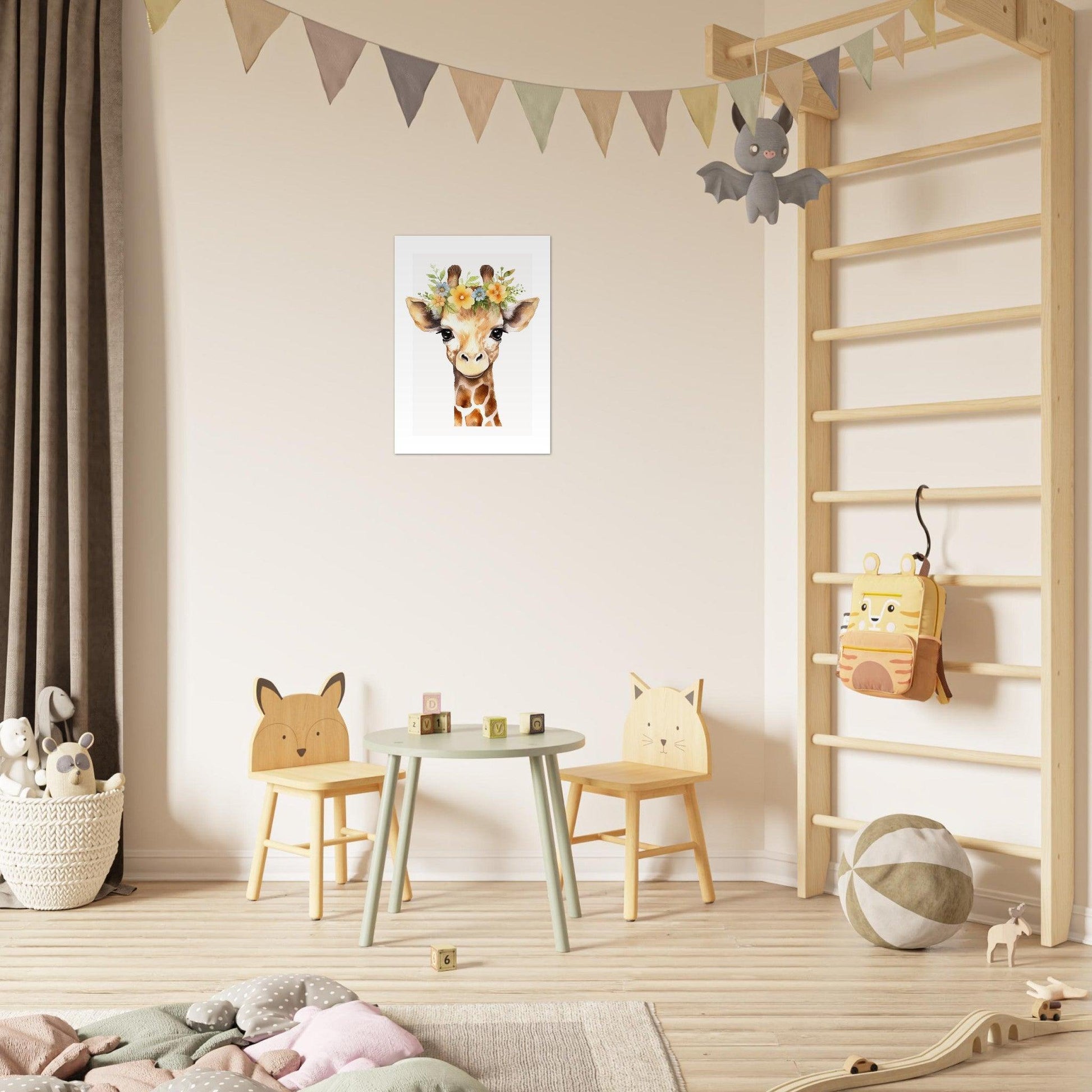 Affiche GIRAFE avec couronne de fleurs décoration chambre enfant bébé