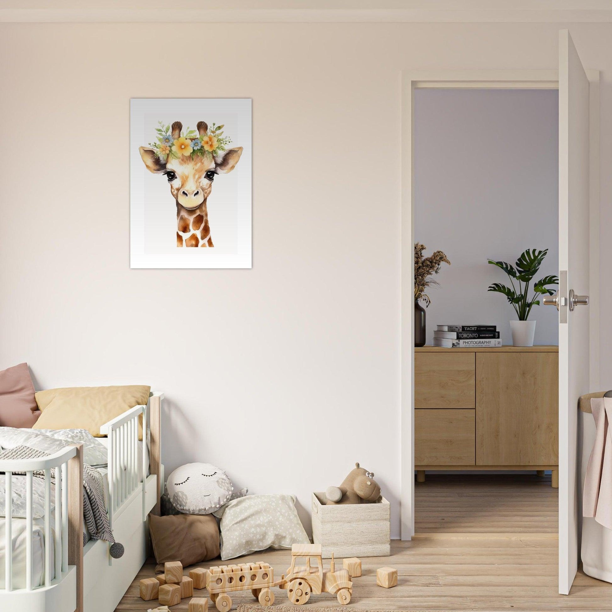 Affiche GIRAFE avec couronne de fleurs décoration chambre enfant bébé