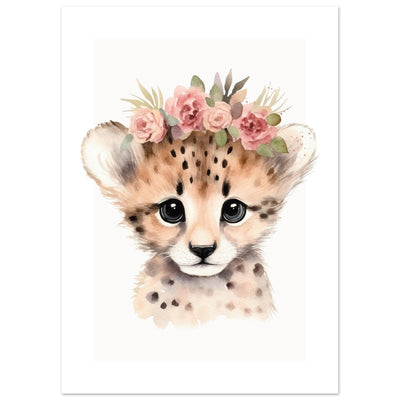 Affiche GUÉPARD avec couronne de fleurs décoration chambre enfant bébé