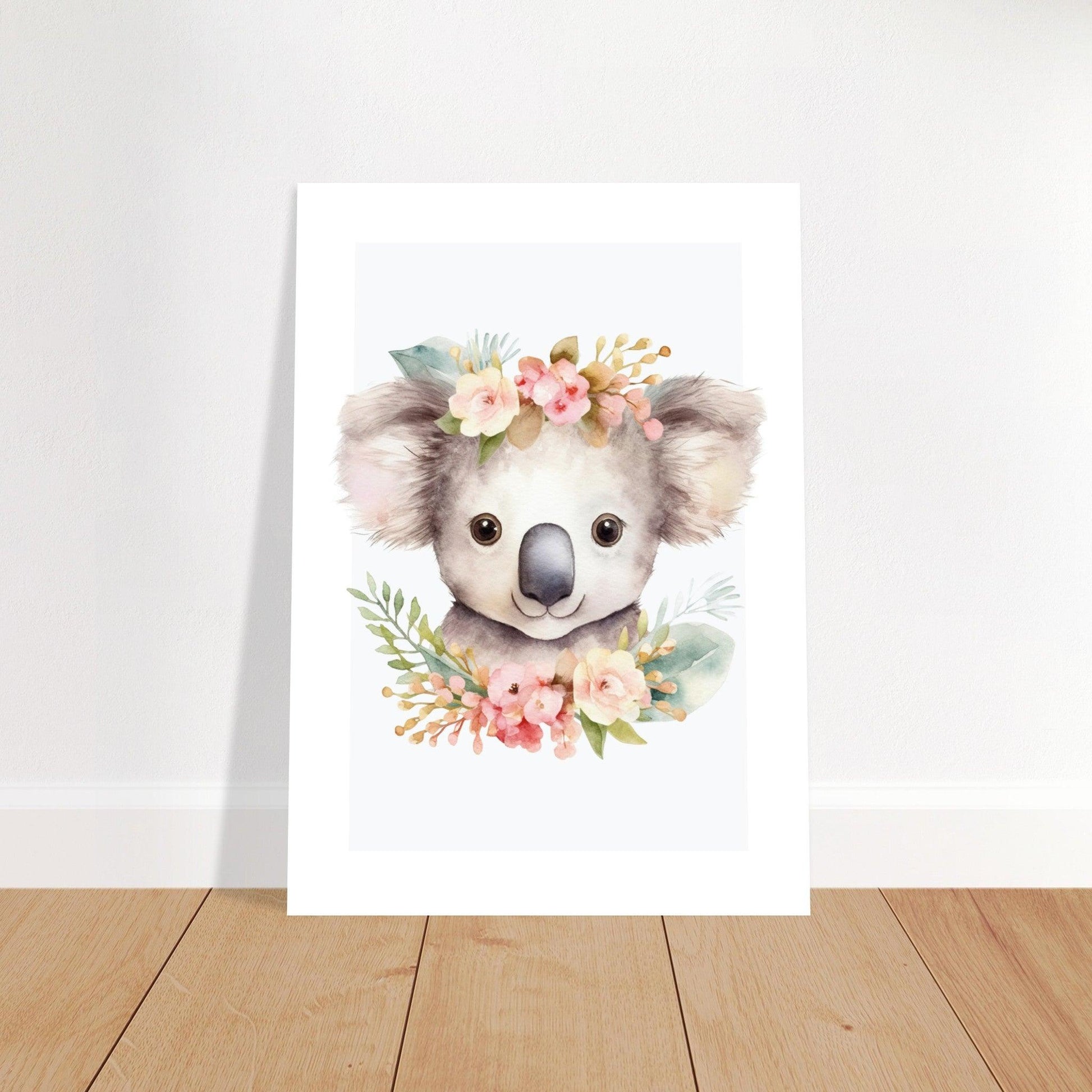 Affiche KOALA avec couronne de fleurs décoration chambre enfant bébé