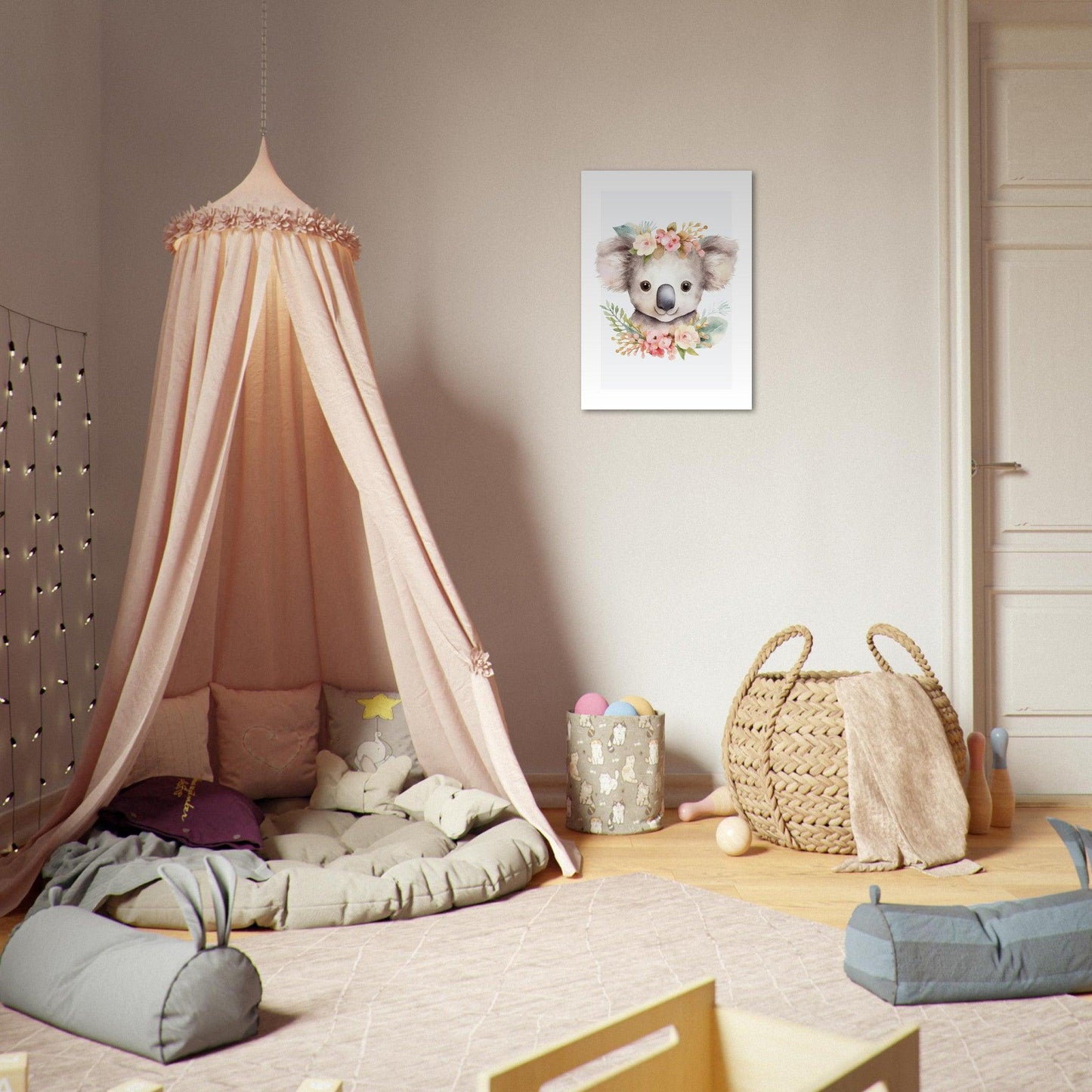 Affiche KOALA avec couronne de fleurs décoration chambre enfant bébé