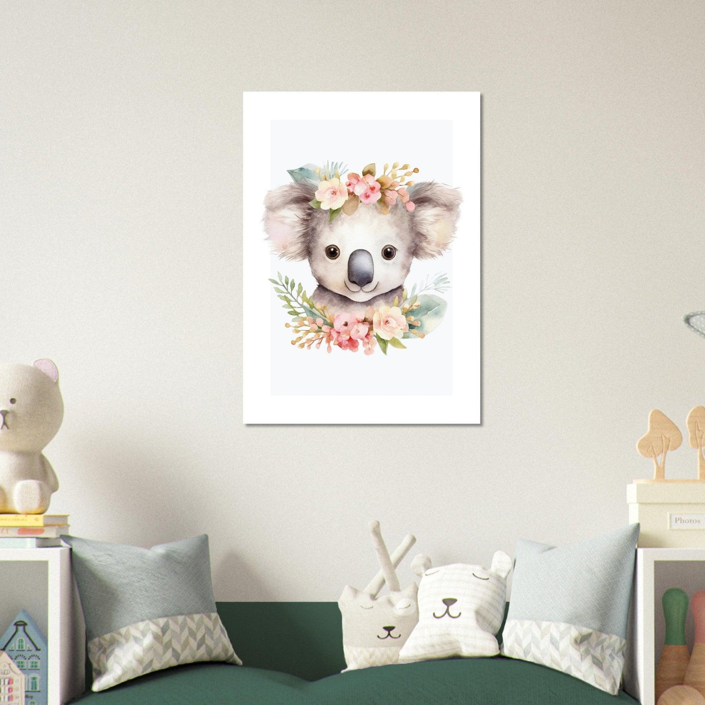 Affiche KOALA avec couronne de fleurs décoration chambre enfant bébé