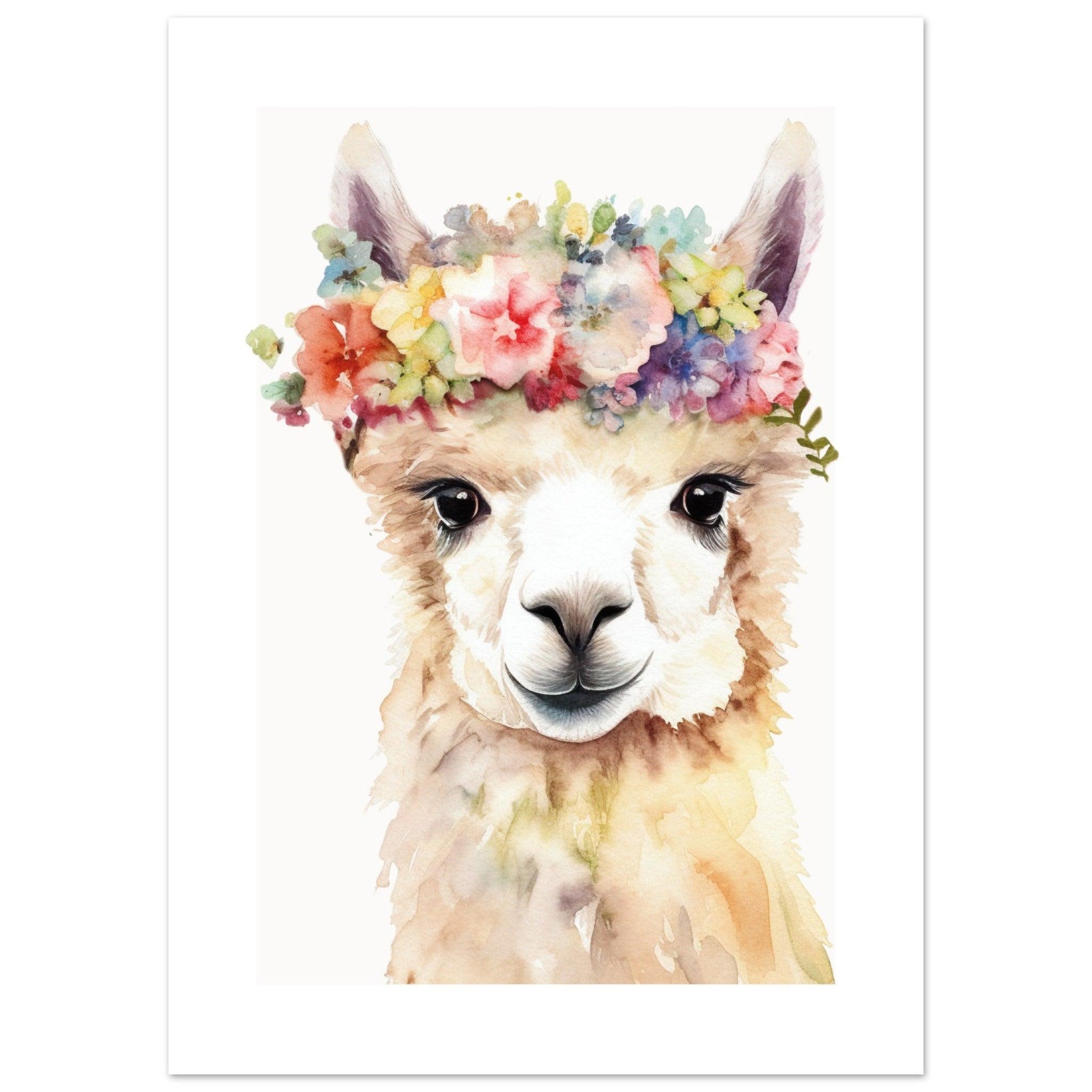 Affiche LAMA avec couronne de fleurs décoration chambre enfant bébé