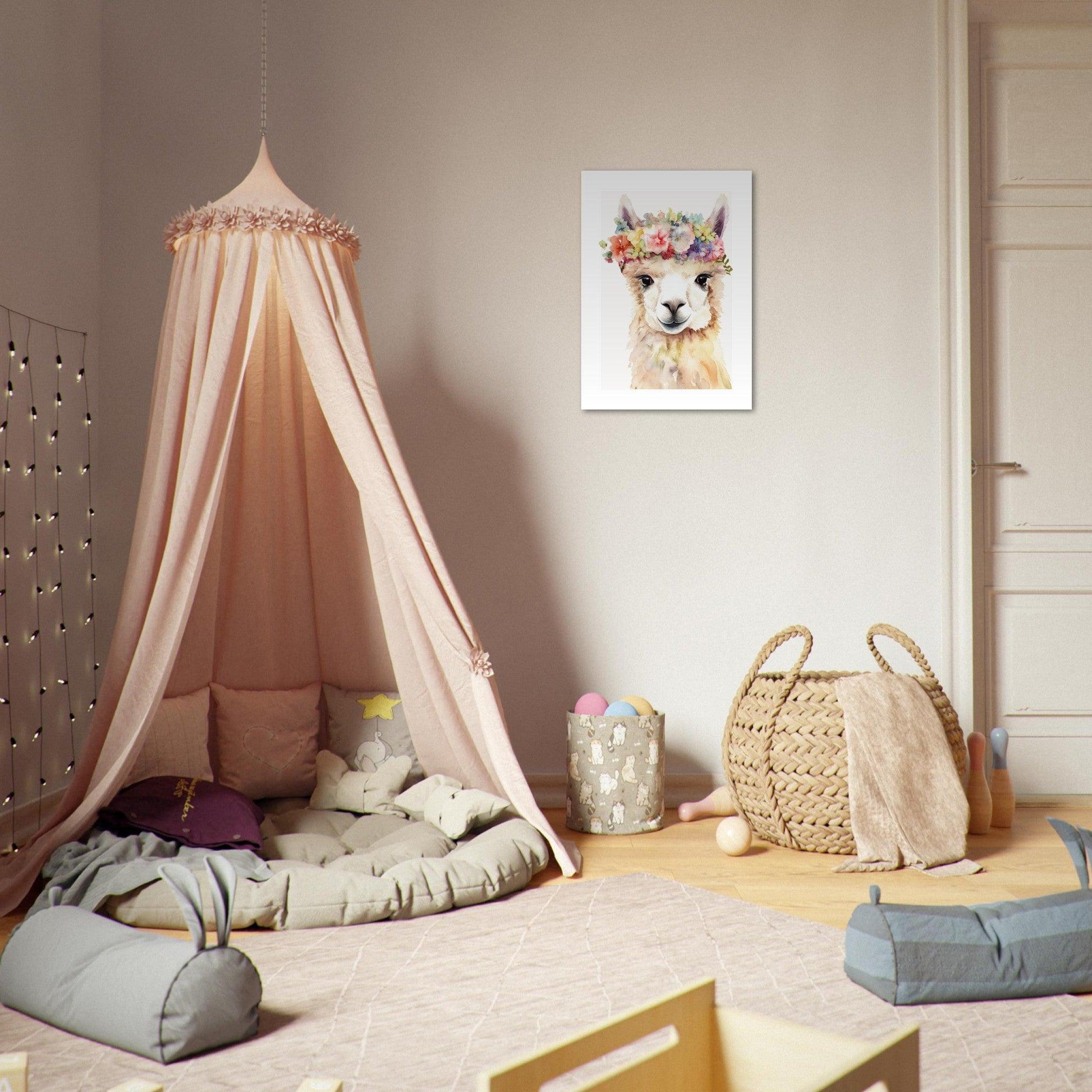 Affiche LAMA avec couronne de fleurs décoration chambre enfant bébé