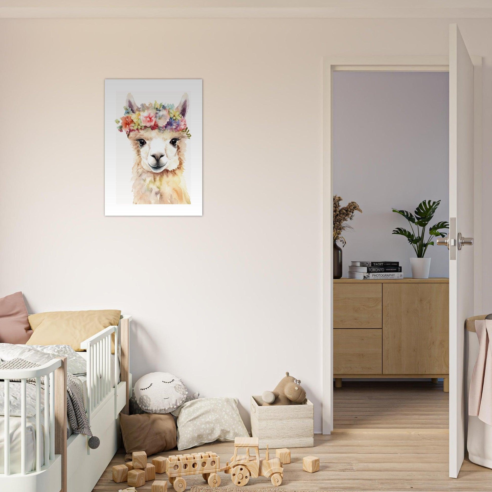 Affiche LAMA avec couronne de fleurs décoration chambre enfant bébé