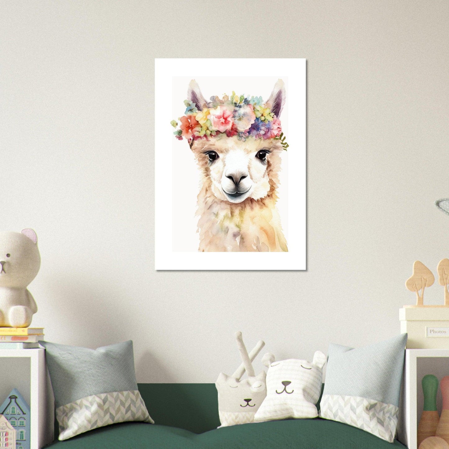 Affiche LAMA avec couronne de fleurs décoration chambre enfant bébé