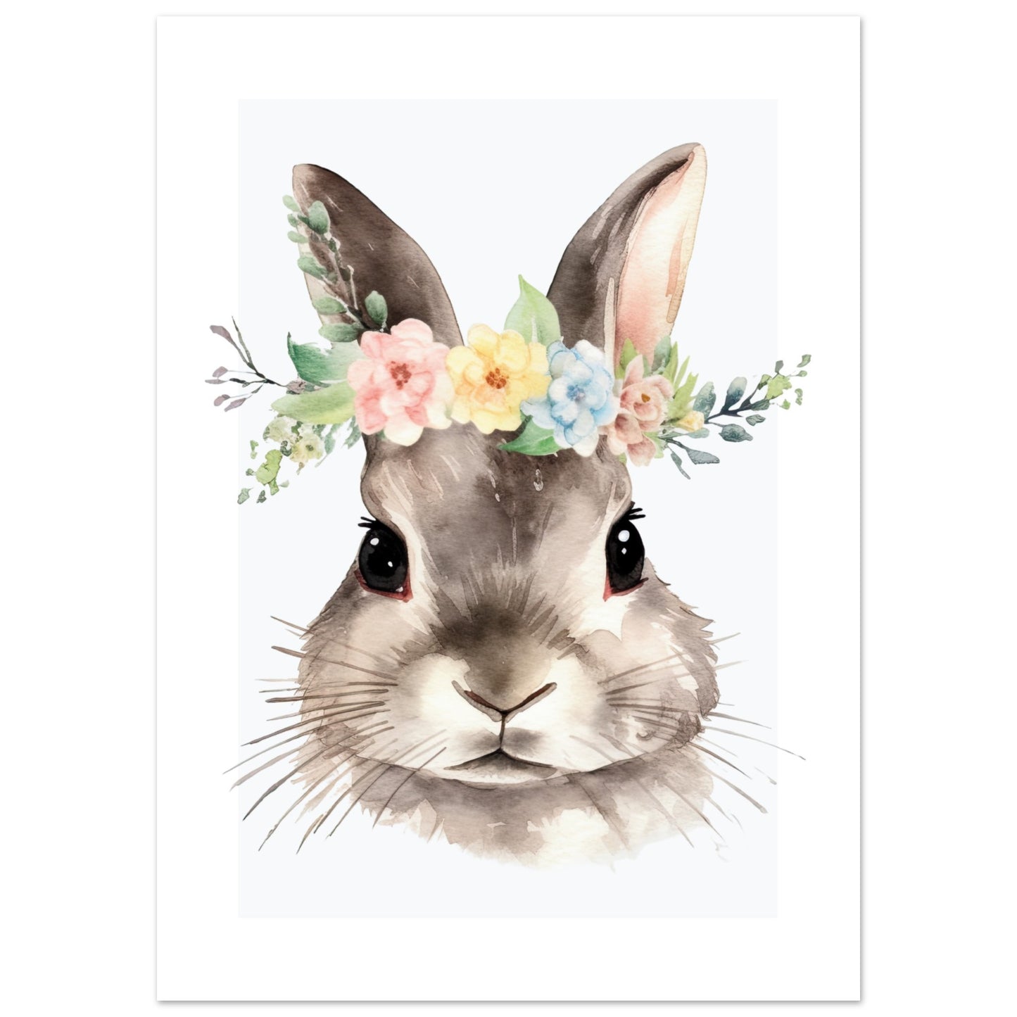 Affiche LAPIN avec couronne de fleurs décoration chambre enfant bébé