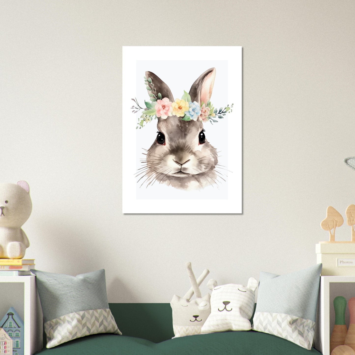 Affiche LAPIN avec couronne de fleurs décoration chambre enfant bébé