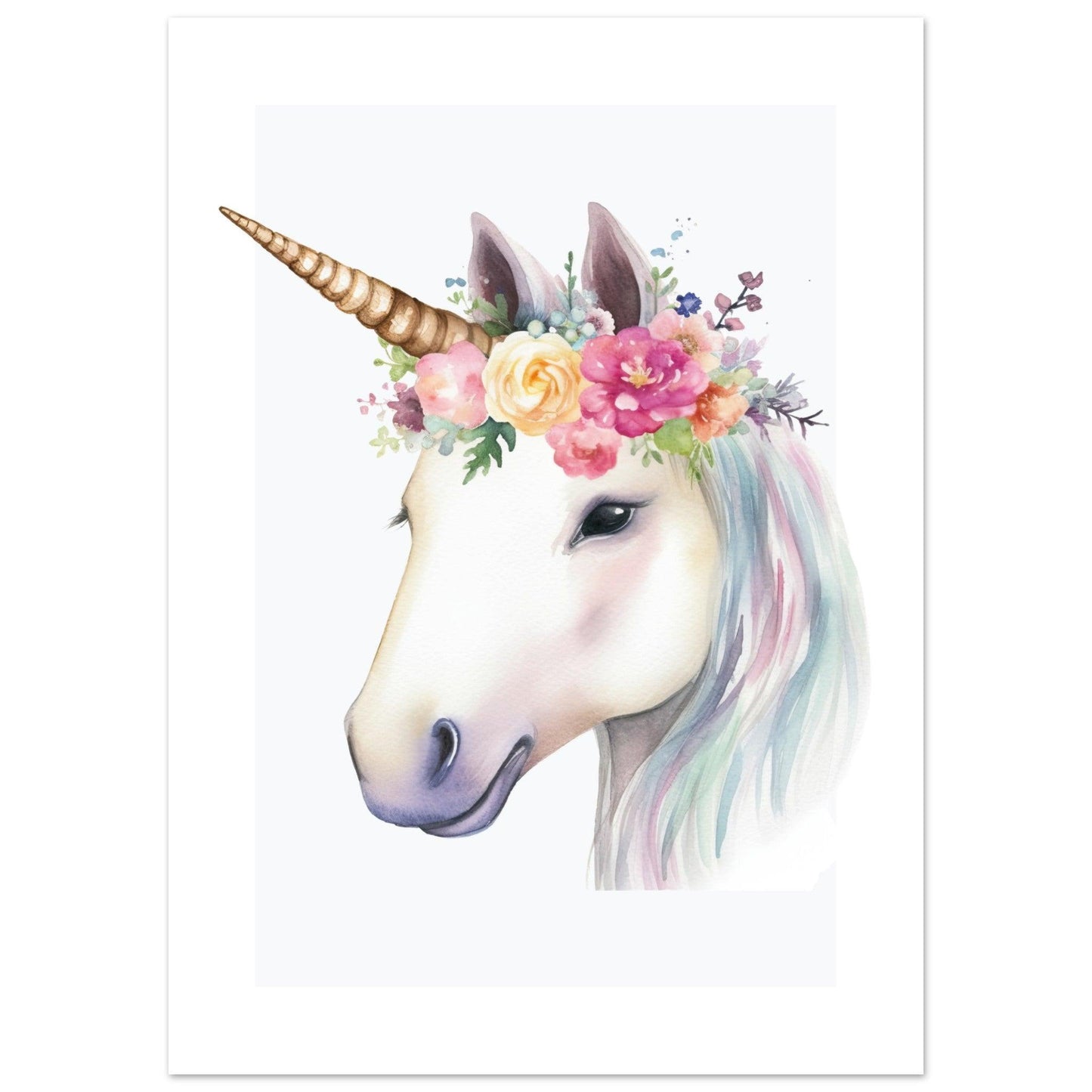 Affiche LICORNE avec couronne de fleurs décoration chambre enfant bébé