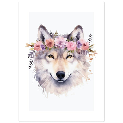 Affiche LOUP avec couronne de fleurs décoration chambre enfant bébé