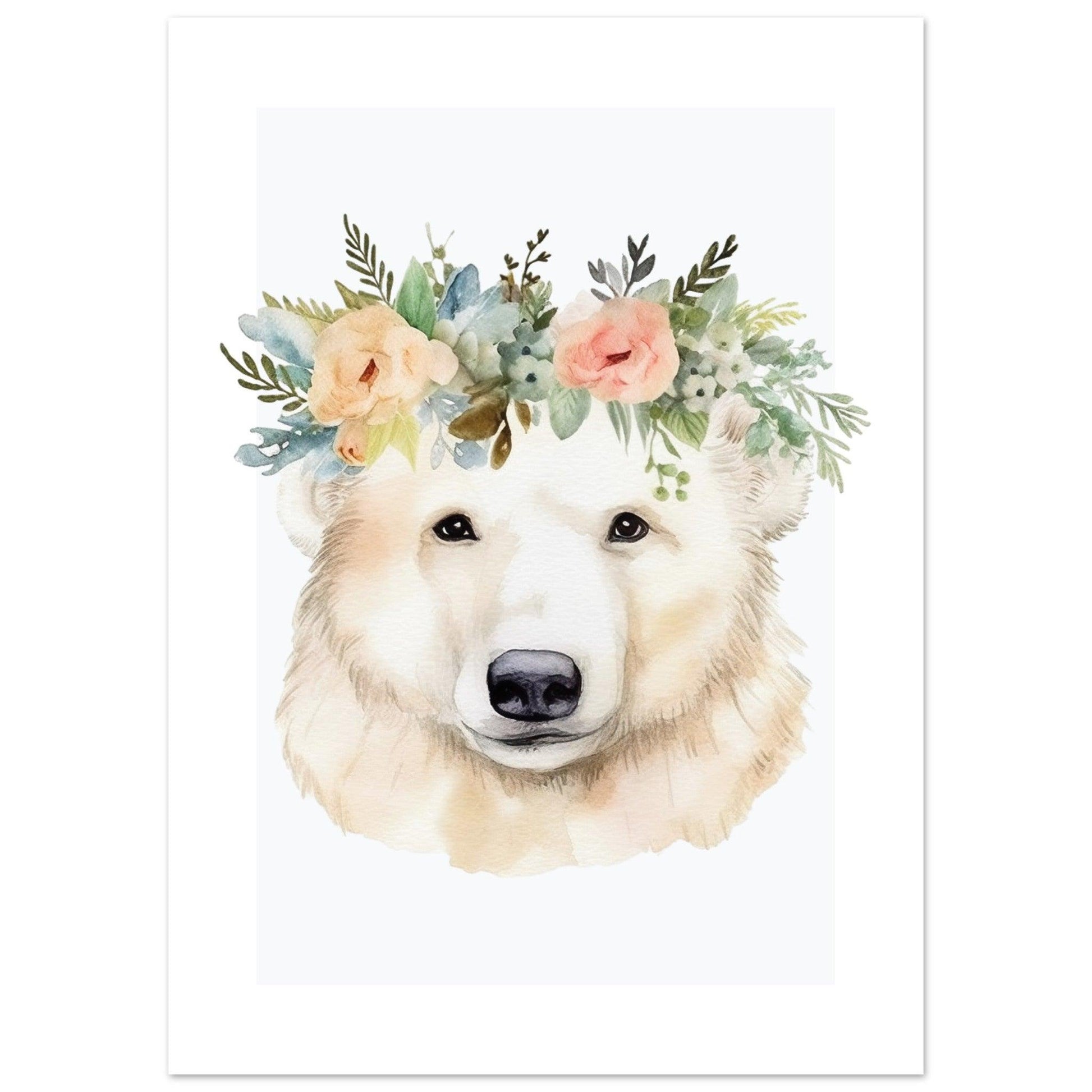 Affiche OURS avec couronne de fleurs décoration chambre enfant bébé