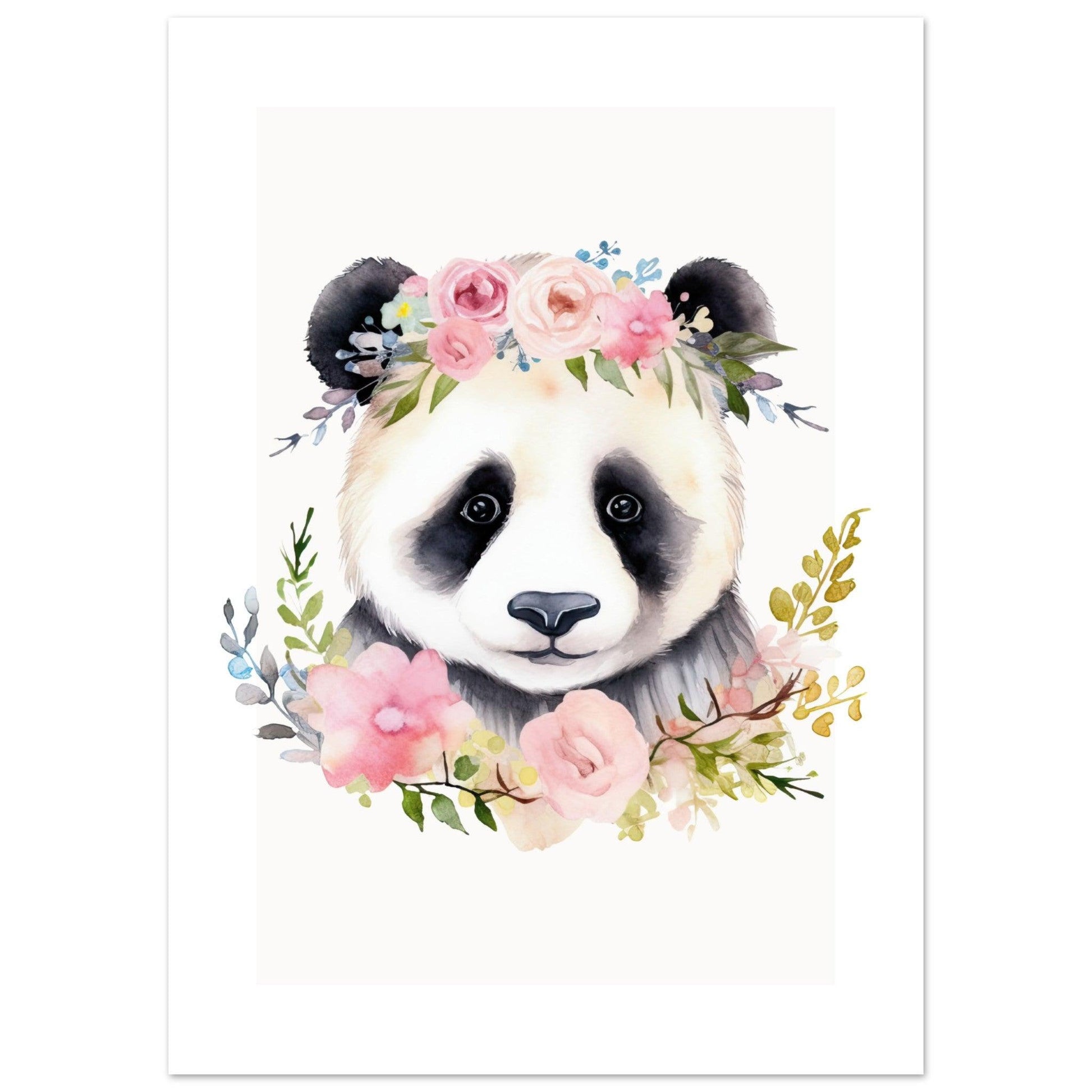 Affiche PANDA avec couronne de fleurs décoration chambre enfant bébé