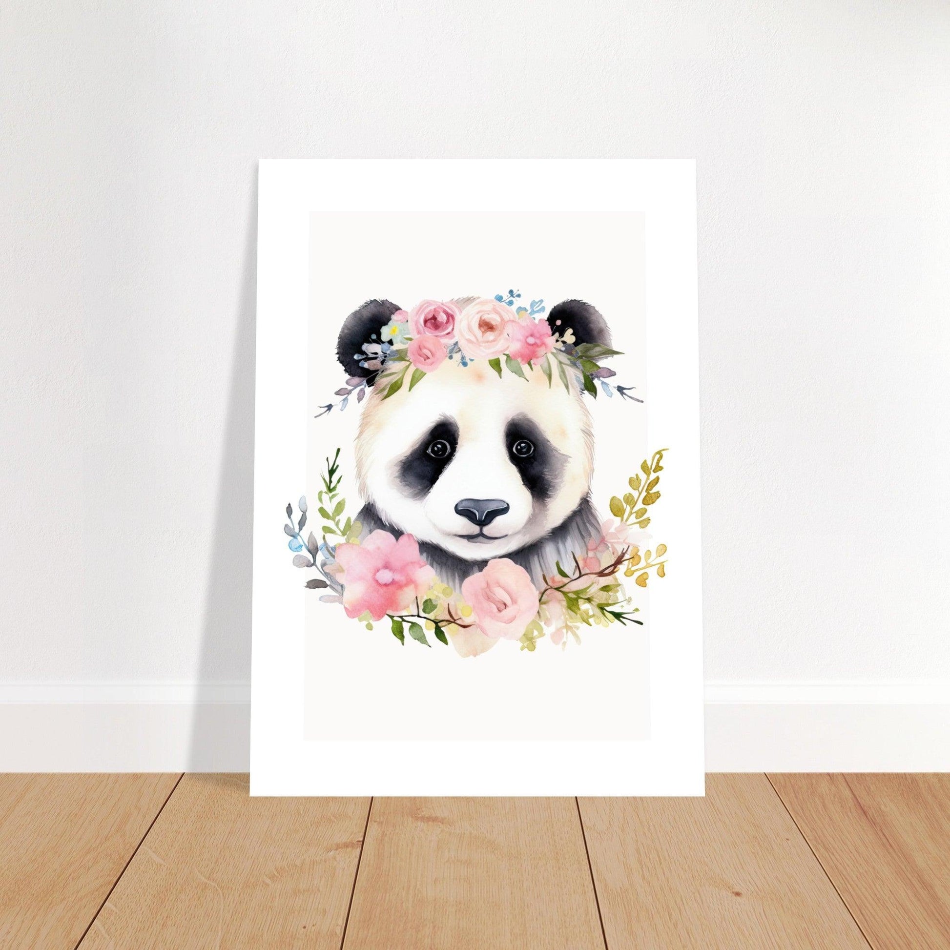 Affiche PANDA avec couronne de fleurs décoration chambre enfant bébé