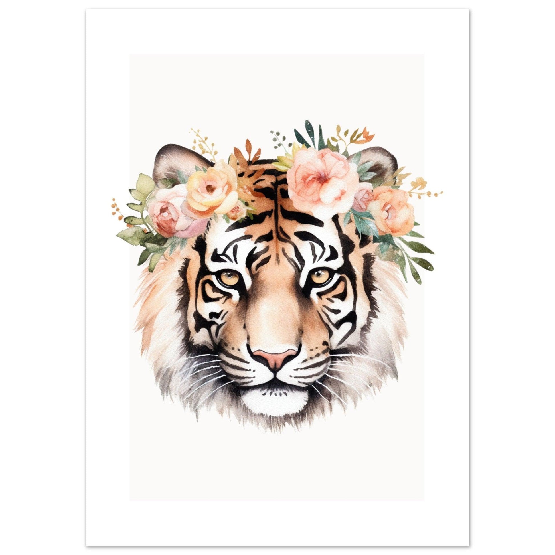Affiche TIGRE avec couronne de fleurs décoration chambre enfant bébé