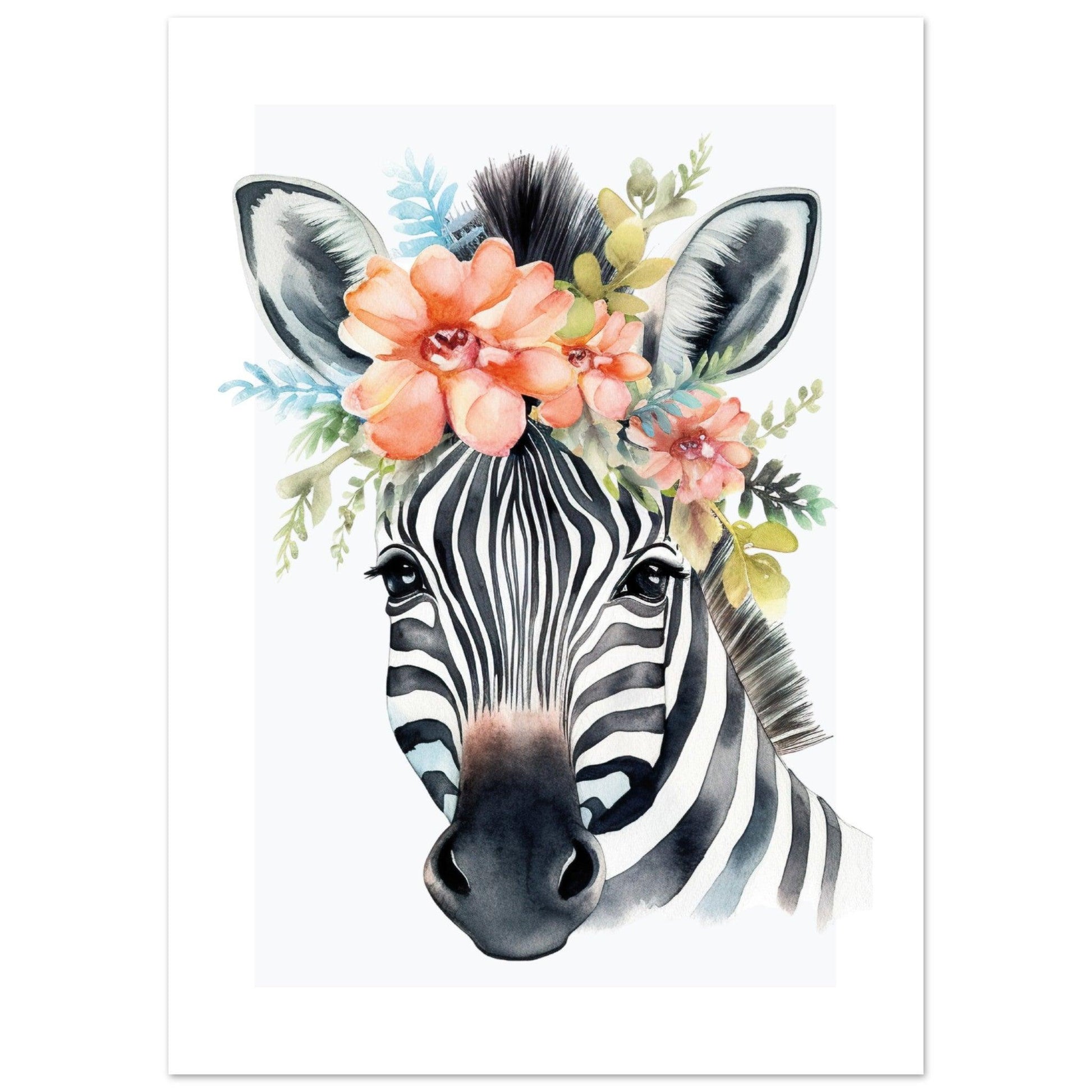 Affiche ZÈBRE avec couronne de fleurs décoration chambre enfant bébé