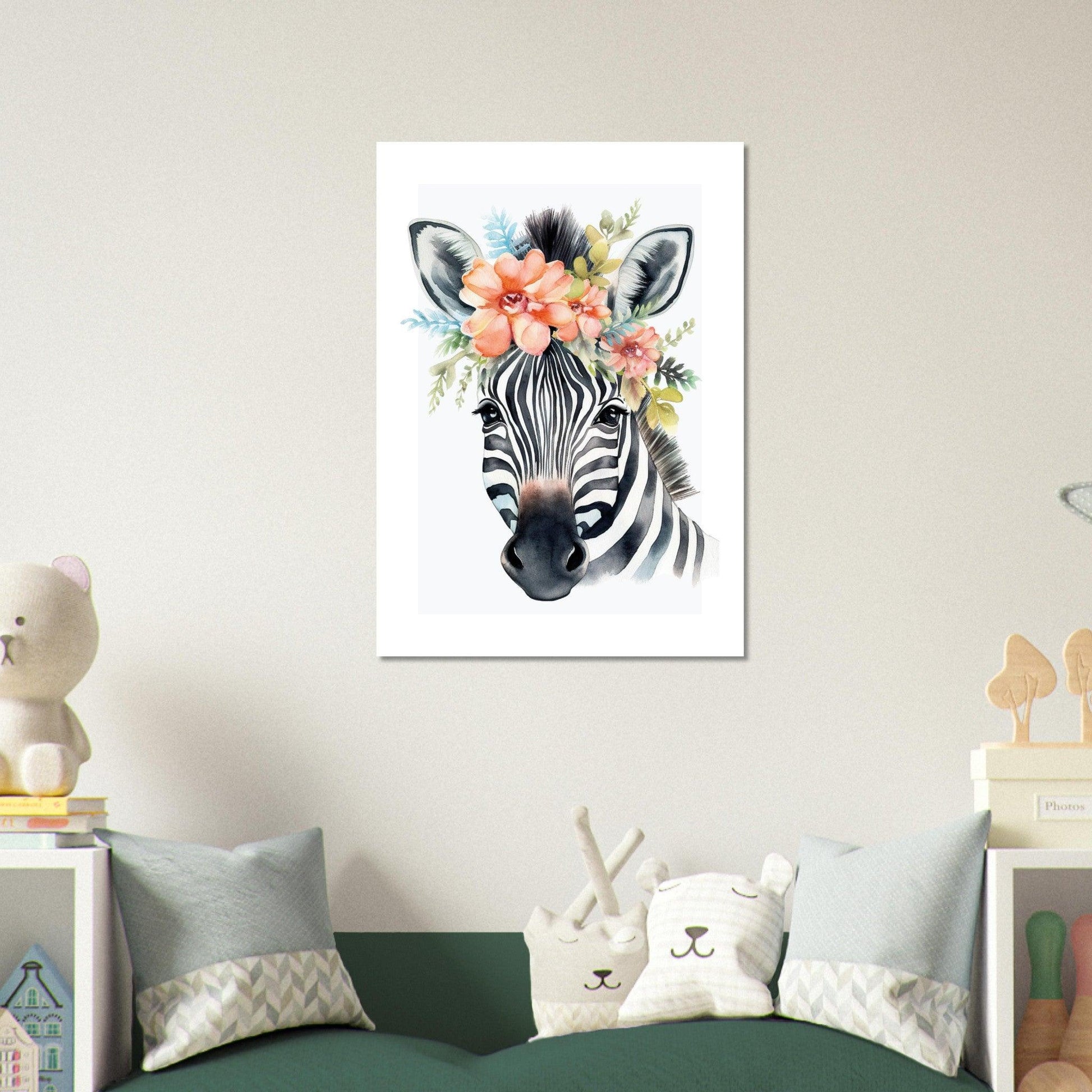 Affiche ZÈBRE avec couronne de fleurs décoration chambre enfant bébé