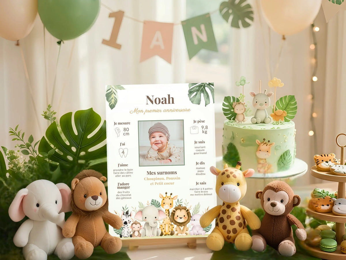 Affiche anniversaire personnalisée JUNGLE safari animaux