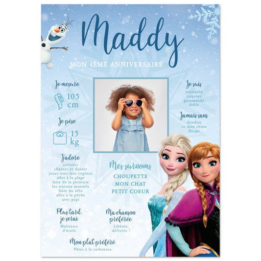 Affiche anniversaire personnalisée LA REINE DES NEIGES