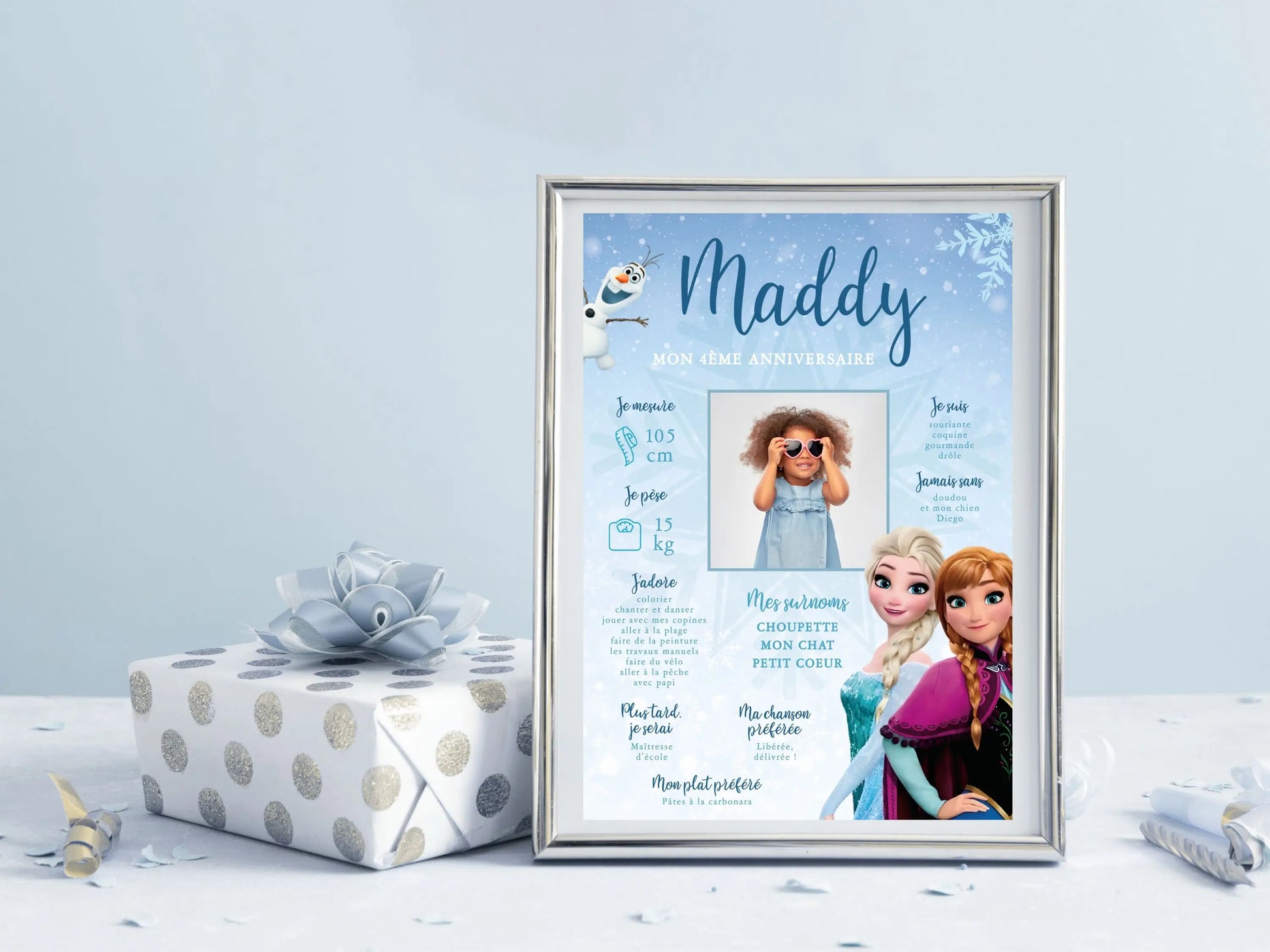 Affiche anniversaire personnalisée LA REINE DES NEIGES
