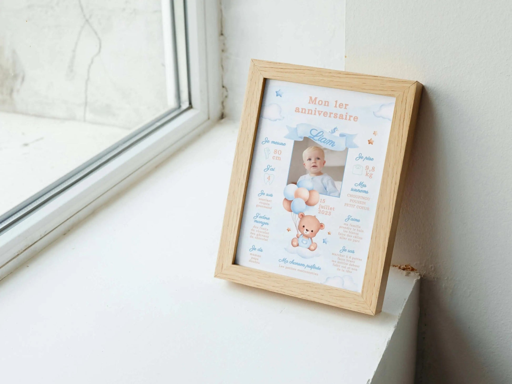 Affiche premier anniversaire personnalisée OURSON BLEU
