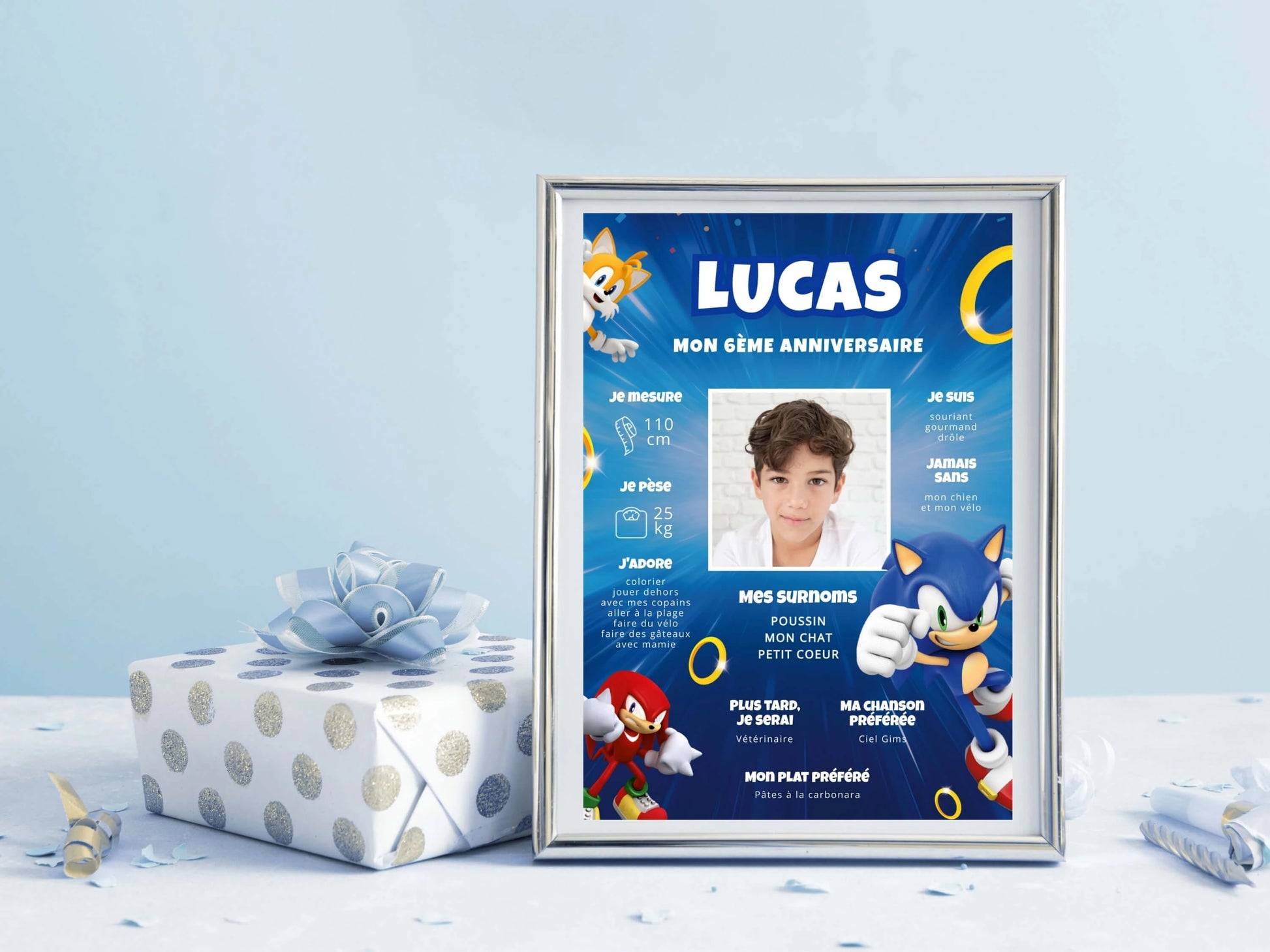 Affiche anniversaire personnalisée SONIC Tails Knuckles garçon