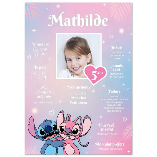 Affiche anniversaire personnalisée STITCH & ANGEL