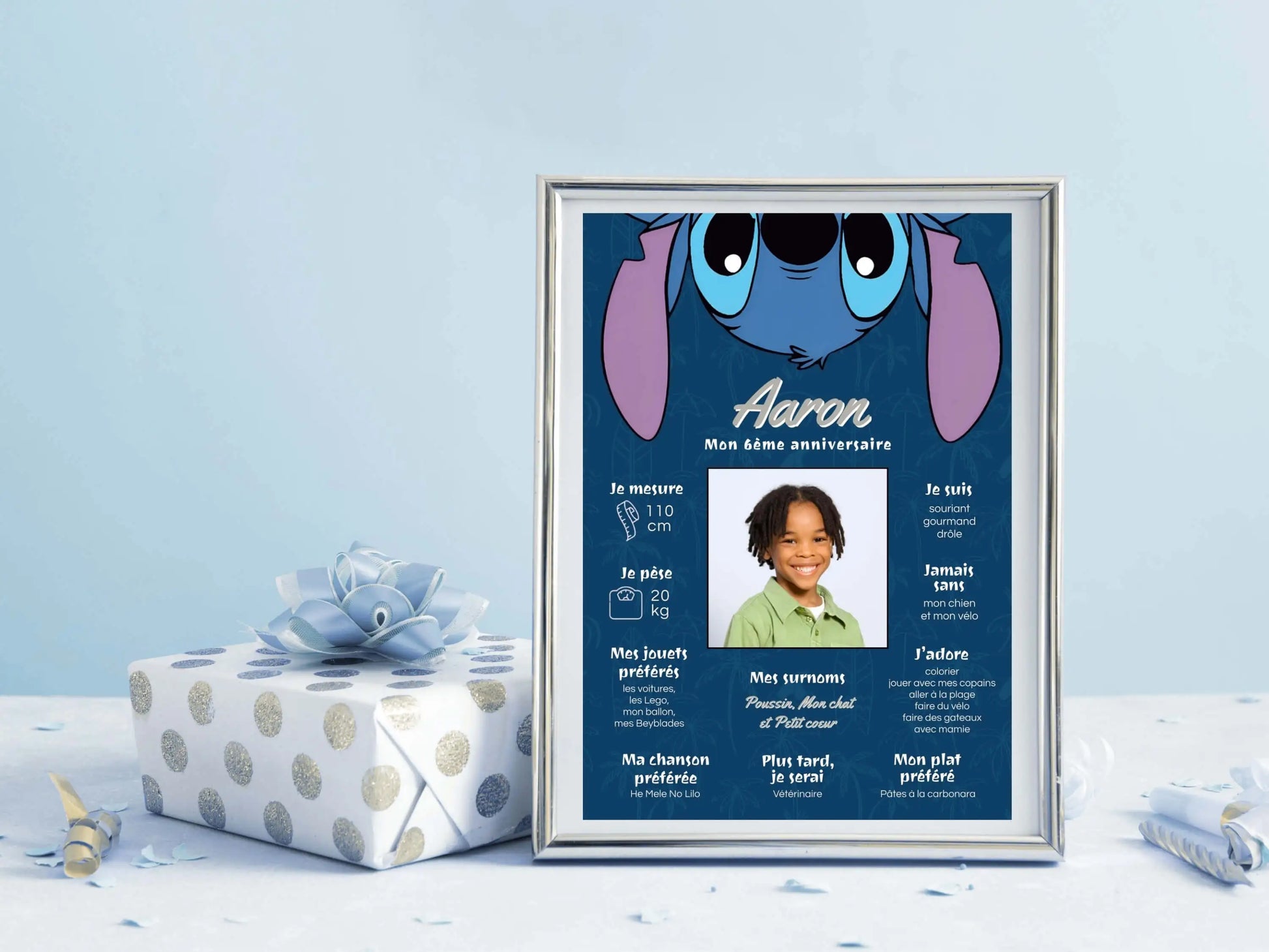 Affiche anniversaire personnalisée STITCH bleue