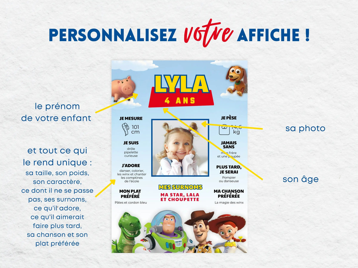 Affiche anniversaire personnalisée TOY STORY
