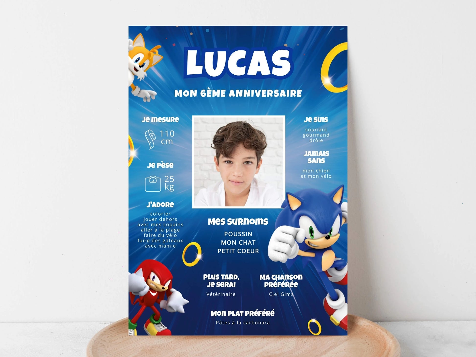 Affiche anniversaire Sonic, Tails et Knuckles personnalisée imprimée sur papier épais pour décoration de fête anniversaire enfant garçon