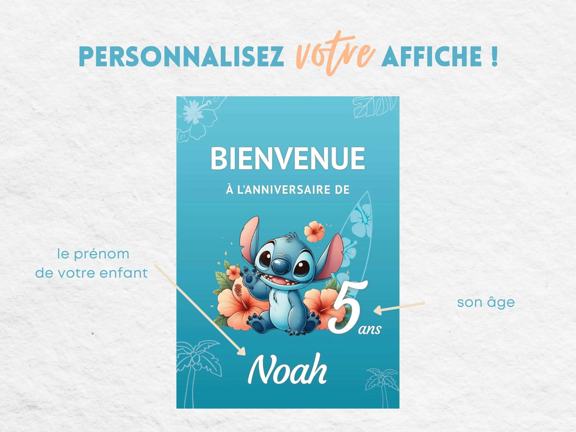 Affiche bienvenue anniversaire personnalisée STITCH